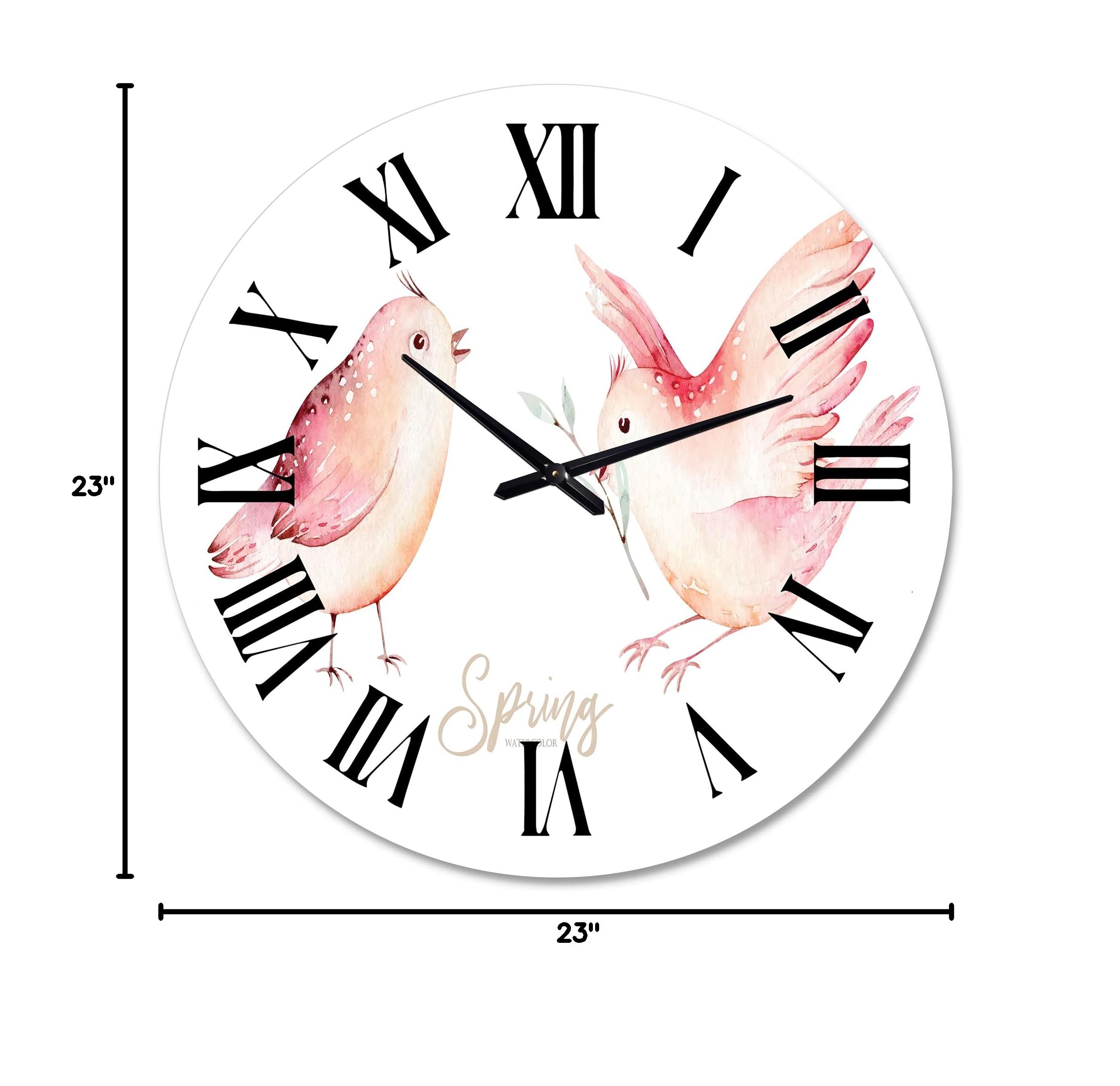 DesignQ Traditional Wall Clock - Spring Bird on Blooming Branch with Green Leaves, Large Decorative Clock for Living Room, Bedroom & Office | Silent Non-Ticking, Perfect for Home & Office Décor