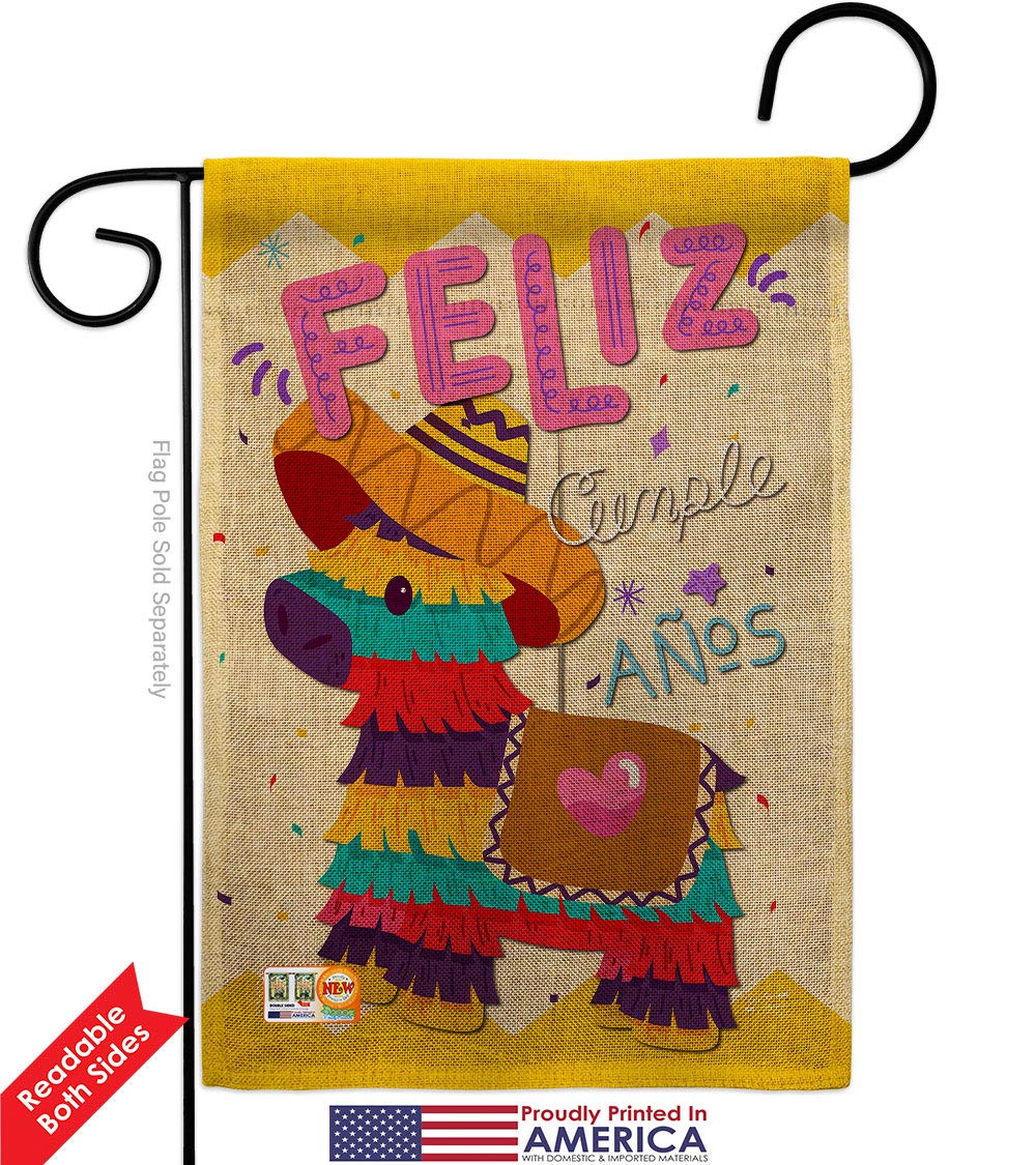 Double-Sided Burlap Garden Flag Set - Happy Birthday Celebration Banner (13x18.5 Inch) for Mailbox, Yard & House Decor - Made in USA - Perfect for Birthdays, Anniversaries & Parties - Great Gift Idea for Cake Lovers & Candy Bouquet Enthusiasts