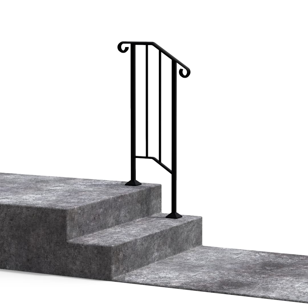 Fortin Ironworks Wrought Iron DIY Handrail - Picket #1 with Wood/Composite Deck Fastener Kit | Outdoor Stair Railing for Decks, Porches & Balconies