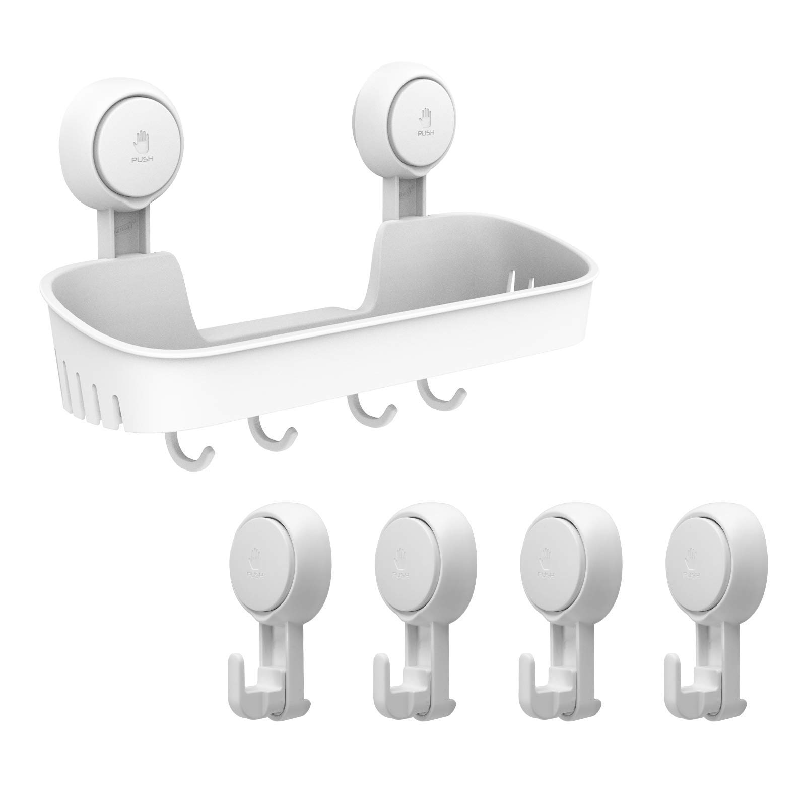 2-Piece Suction Cup Storage Set for Bathroom & Kitchen - Hooks & Spice Rack Organizer for Towels, Clothes, Jars & Condiments - No Drill Removable Adhesive Hanging Solution - Perfect for Small Spaces, Apartments & RVs