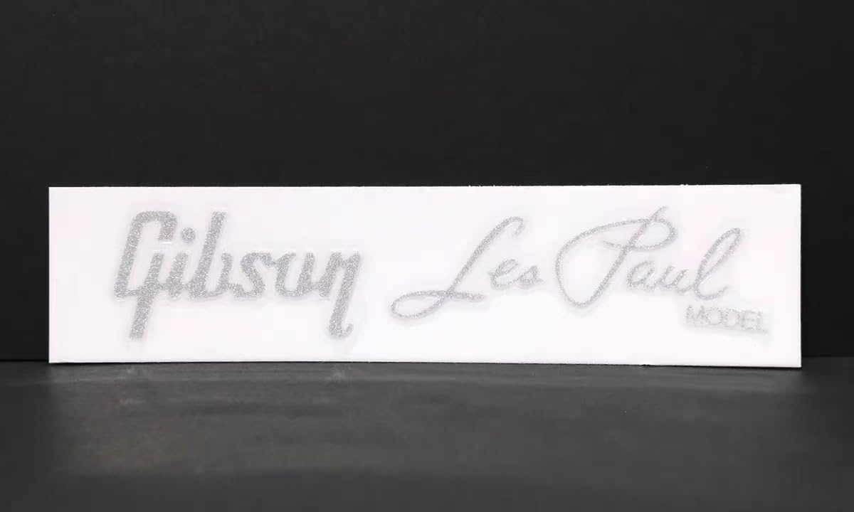 2PCS Gibson Les Paul Logo Stickers - DIY Electric Guitar Water Transfer Decals - Removable Vinyl Film in Silver - Perfect for Guitar Customization & Personalization