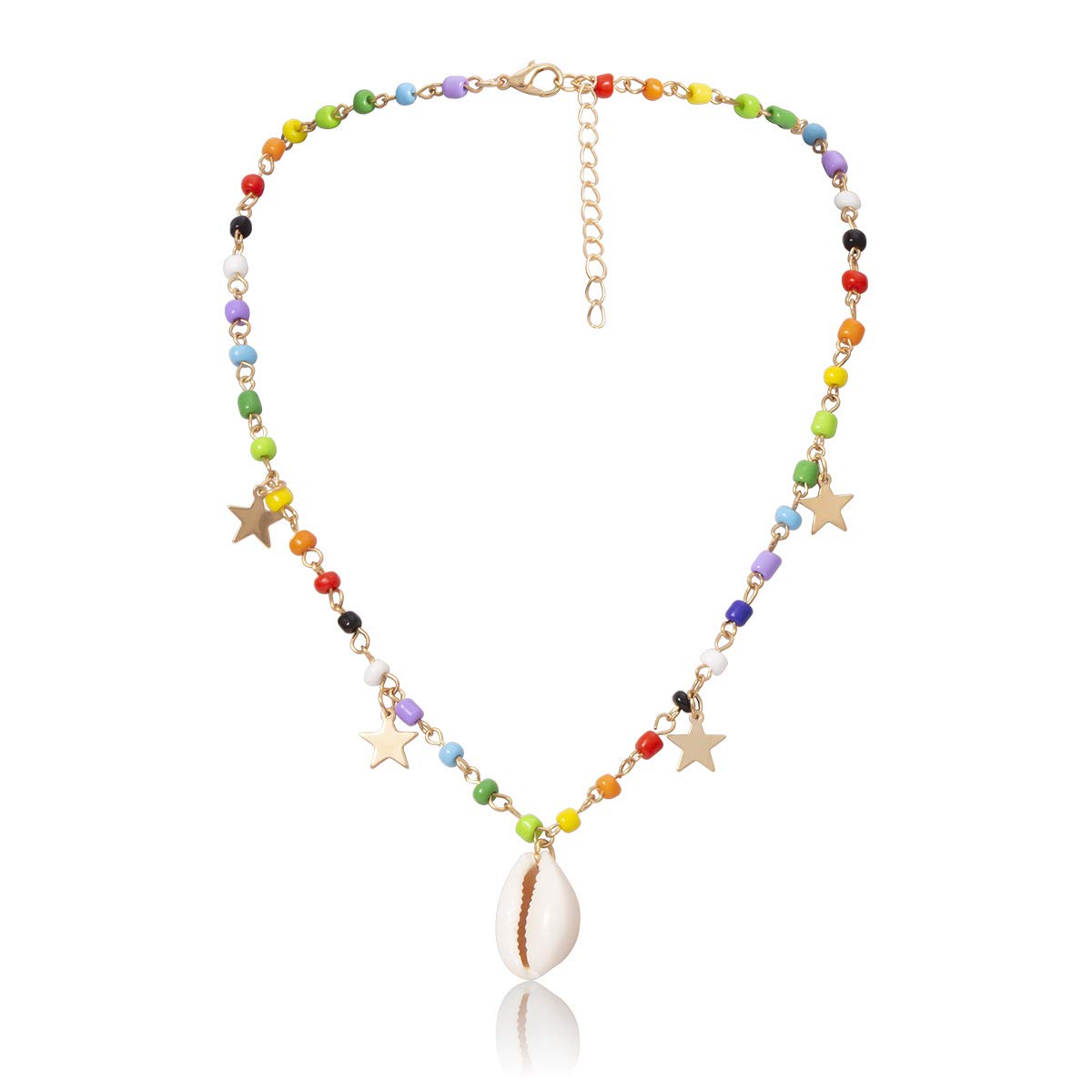 ZMANYIJEW Women's Summer Shell Necklace - Colorful Rice Beads, Star Tassel Pendant, Hawaiian Style Natural Shell Jewelry for Beach Vacation, Boho Fashion & Tropical Party Accessories