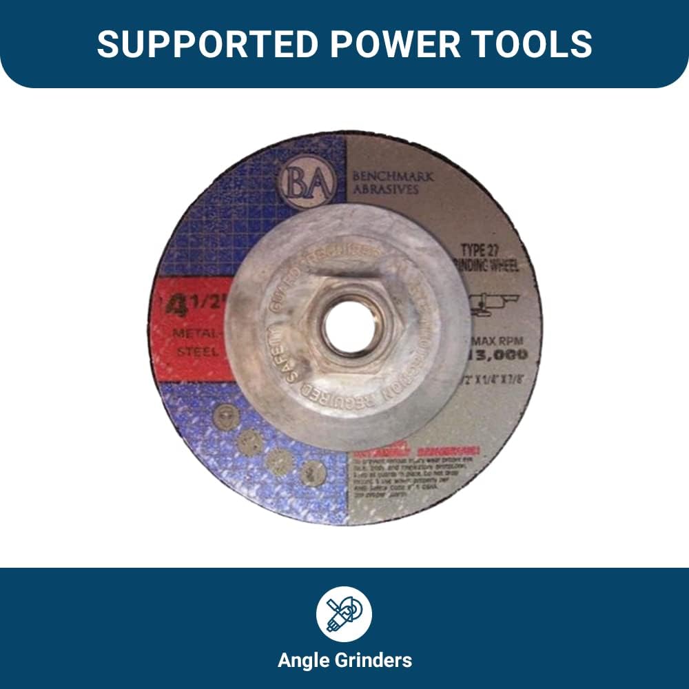 Benchmark Abrasives 4-1/2 Inch T27 Aluminum Oxide Grinding Wheel - 5 Pack | 1/4 Inch Thick, 5/8-11 Threaded Flange | Premium Angle Grinder Disc for Metal, Cast Iron Cutting & Stock Removal | Ideal for Metal Fabrication, Welding & Construction Projects