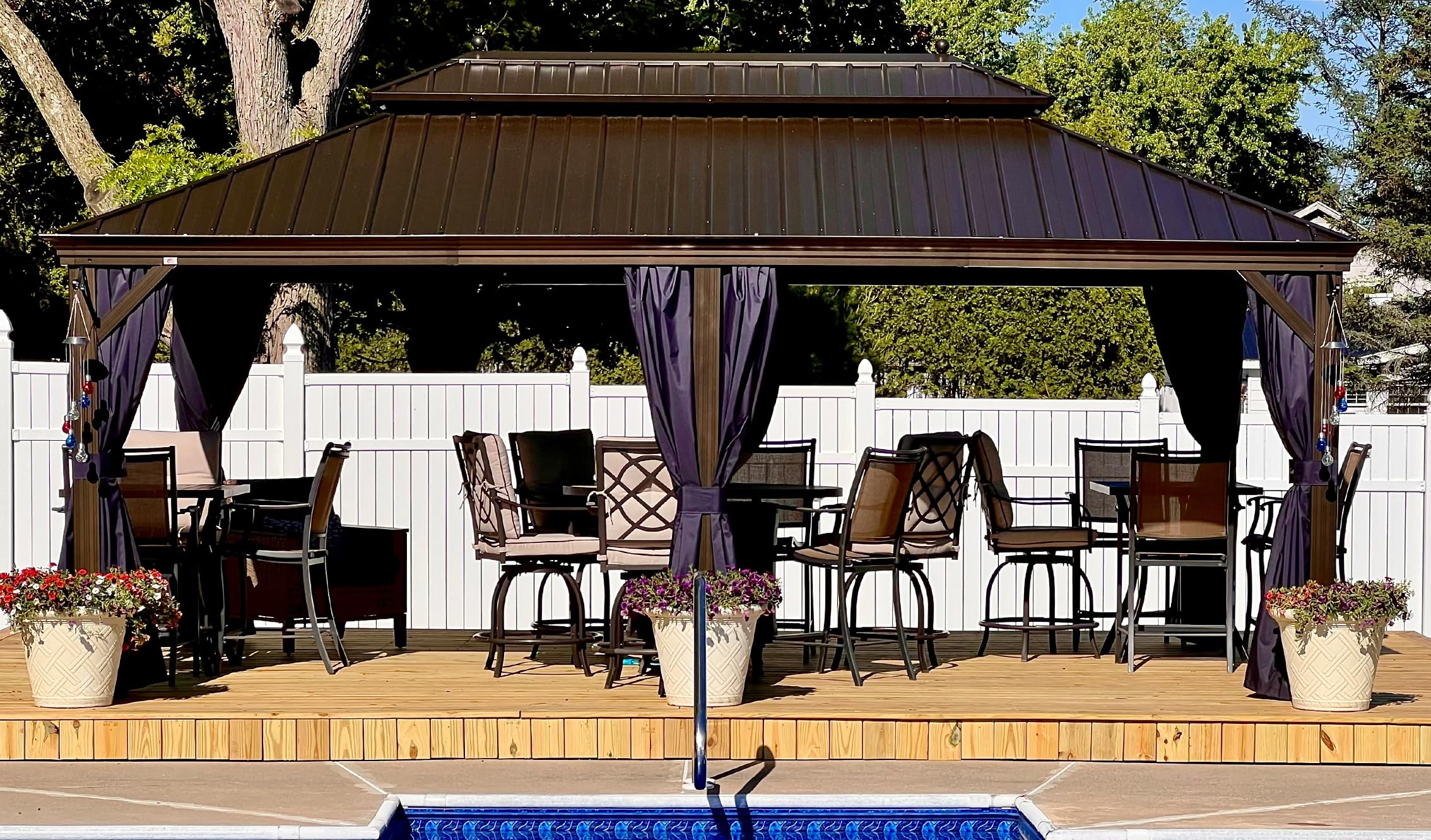 PURPLE LEAF 12' x 20' Hardtop Gazebo with Metal Roof, Sun Shade Tent, Curtains & Netting - Outdoor Patio Canopy for Permanent Pavilion | Perfect for Backyard, Garden, Poolside & Outdoor Entertaining