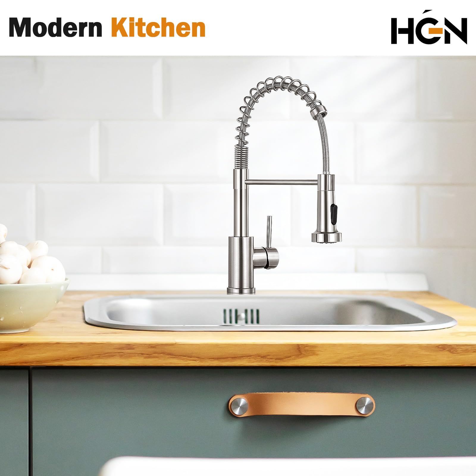 Commercial Single Handle Kitchen Faucet with Pull Down Sprayer - Brushed Nickel Finish for Farmhouse, RV, Camper, Laundry & Wet Bar Sinks - Durable & Stylish for Home, Restaurant & Outdoor Use