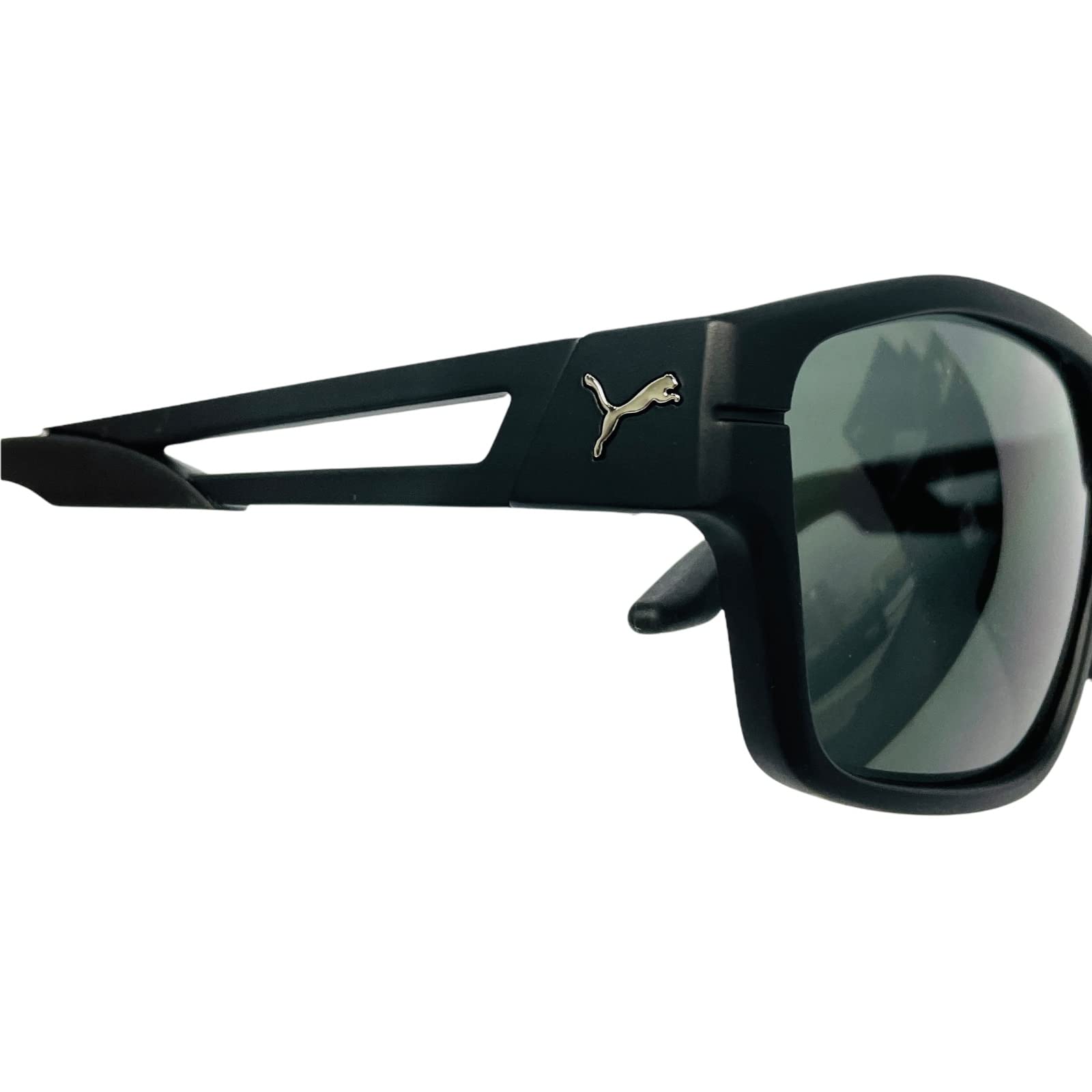 Puma Blizzard Flight Sports Sunglasses for Men - PU0328S Rectangular Full Rim Frame - UV Protection for Cycling, Running, Golf & Fishing - Ideal for Beach & Outdoor Activities (Black/Black)
