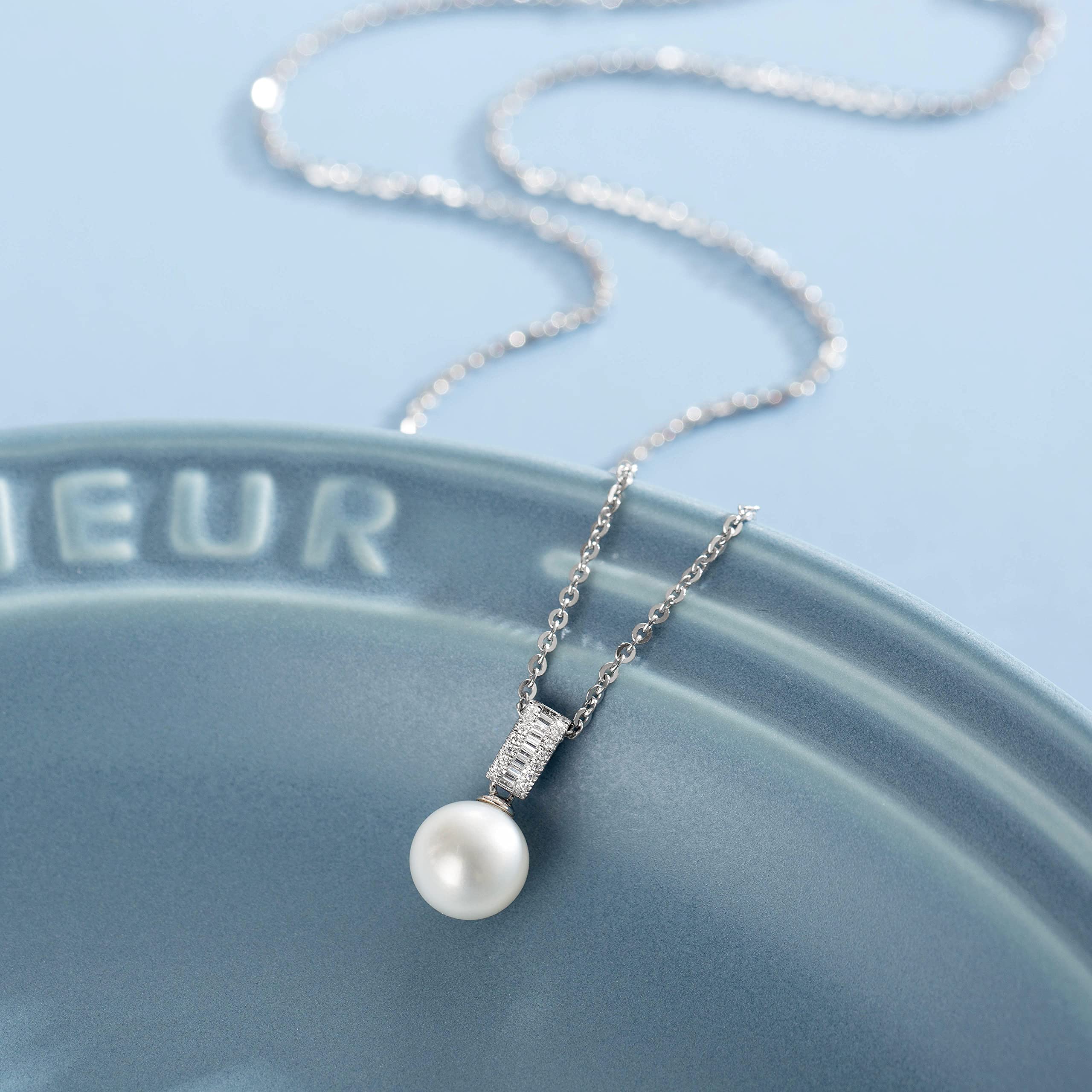 FANCIME June Birthstone Pearl Necklace - Sterling Silver 9-10mm Freshwater Pearl Jewelry for Women | Gift for Graduation