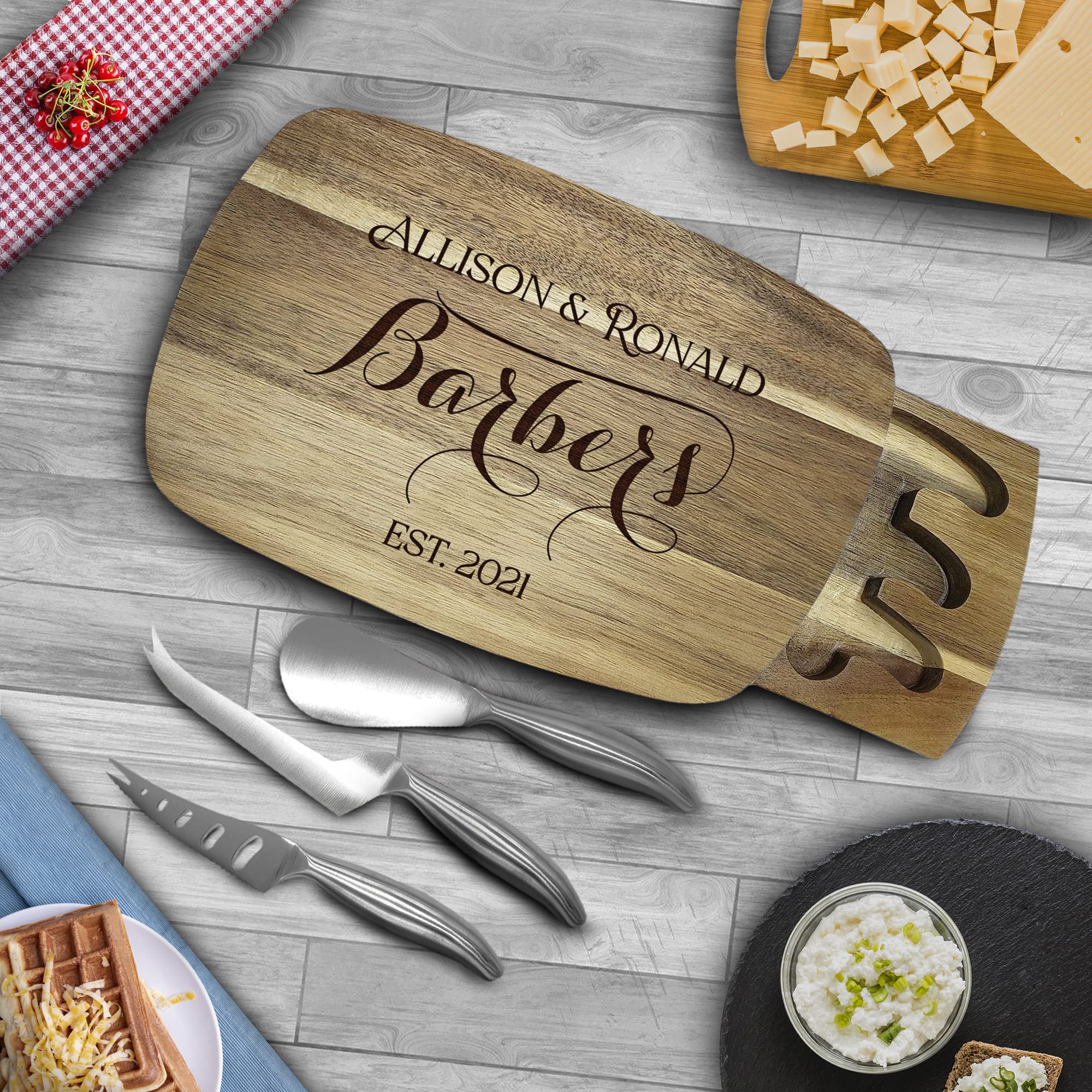 Personalized Monogrammed Charcuterie Board Set with Cheese Knives - Perfect Wedding, Engagement & Anniversary Gift for Couples - Great for Date Nights, Housewarmings & Dinner Parties
