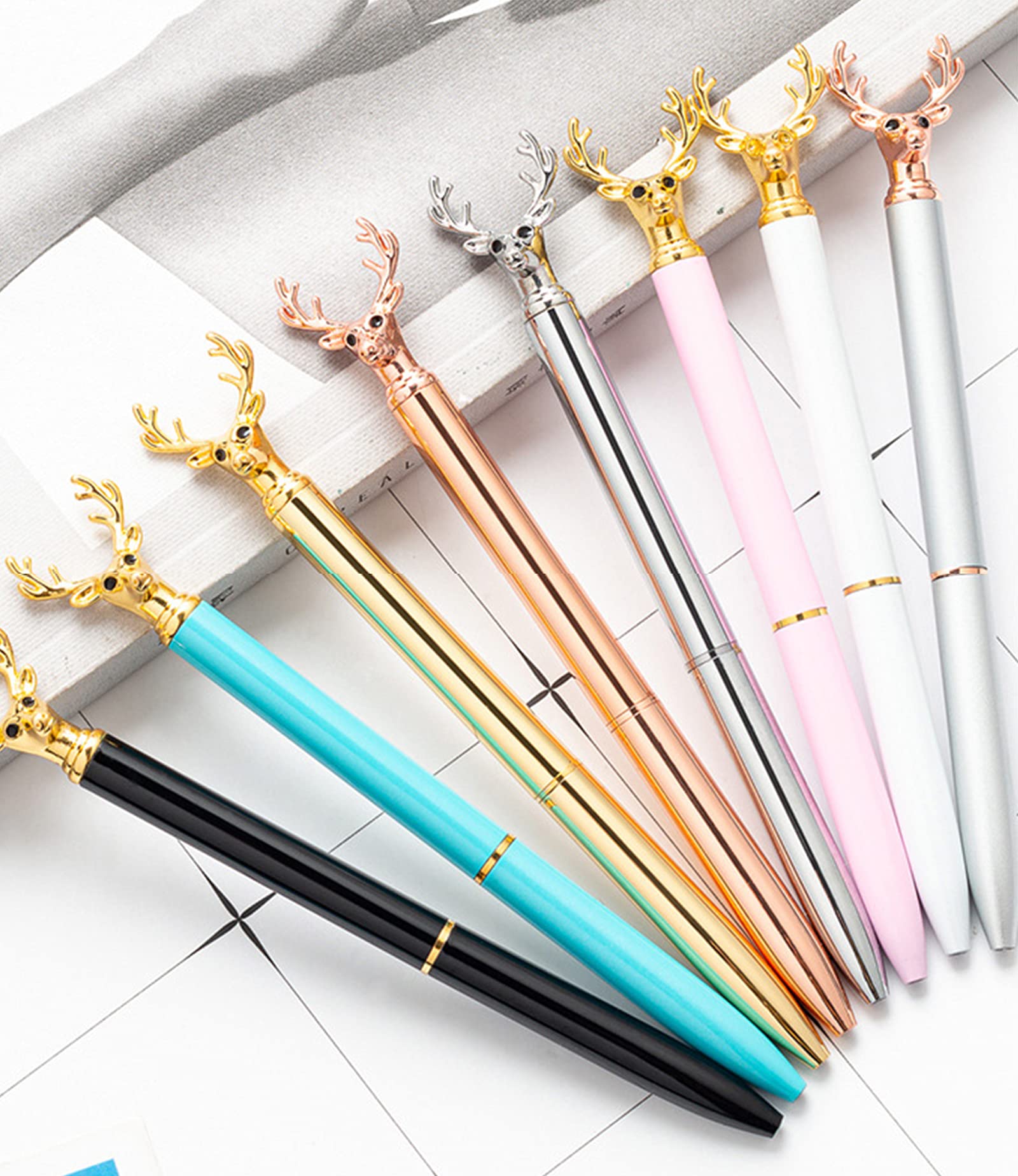 Gullor 8-Pack Deer Head Ballpoint Pens - Unique Animal Shaped Christmas Pens with Black Ink (Multicolor) - Perfect for Office, School, Gifts & Holiday Writing
