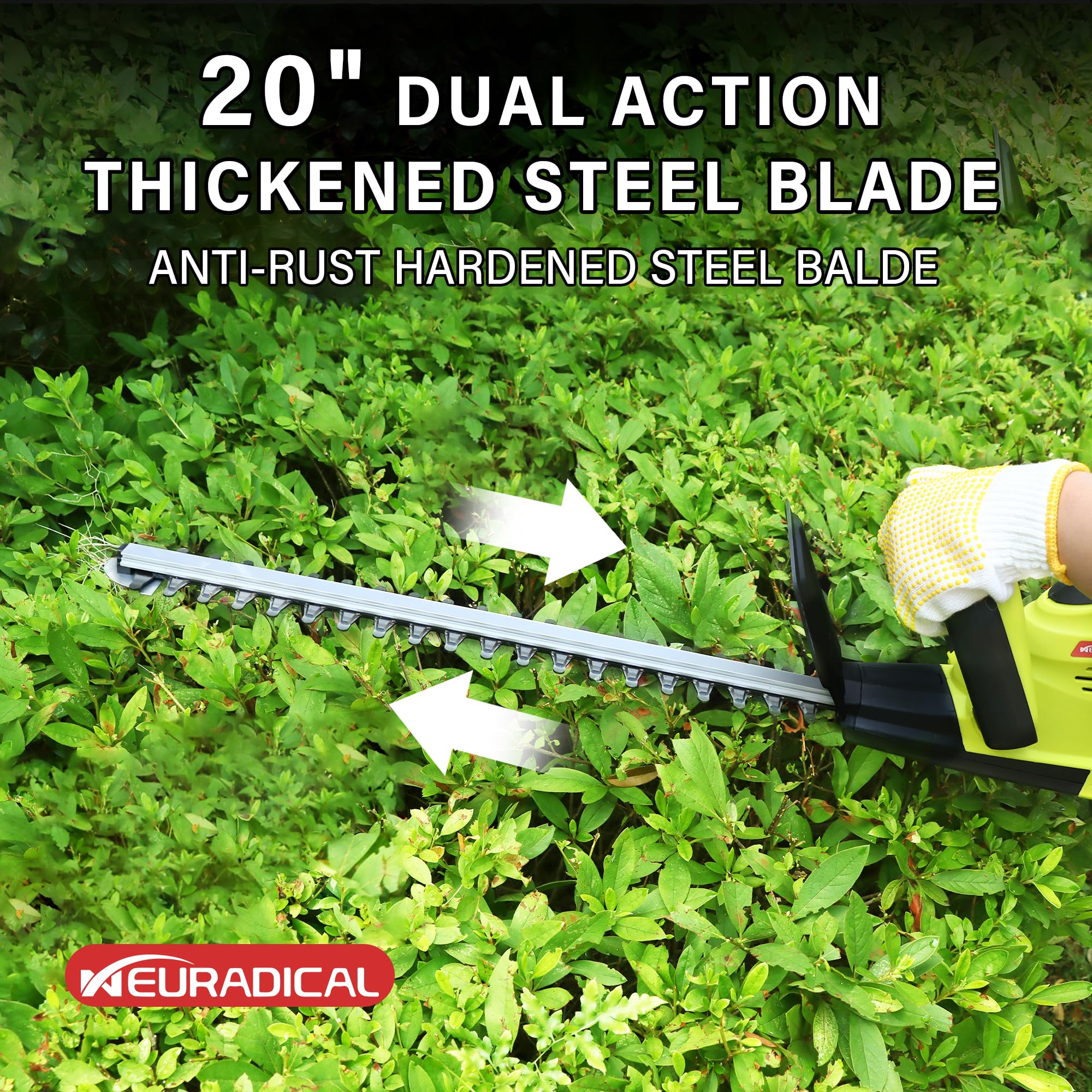 Neuradical 20 Inch Cordless Hedge Trimmer with 21V 2Ah Battery & Charger - Lightweight Electric Bush Trimmer for Garden Shrubs & Lawn Maintenance - Perfect for Landscaping, Yard Work & DIY Home Gardening