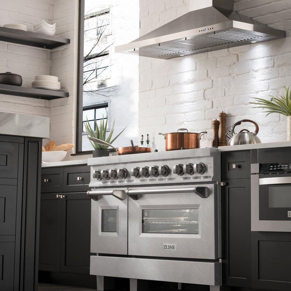 ZLINE 48-inch 6.0 cu. ft. Dual Fuel Range with Gas Cooktop & 2 Electric Ovens - Satin Stainless Steel with 6 Brass Burners (RAS SN BR 48) | Professional Kitchen Appliance for Home Chefs & Cooking Enthusiasts