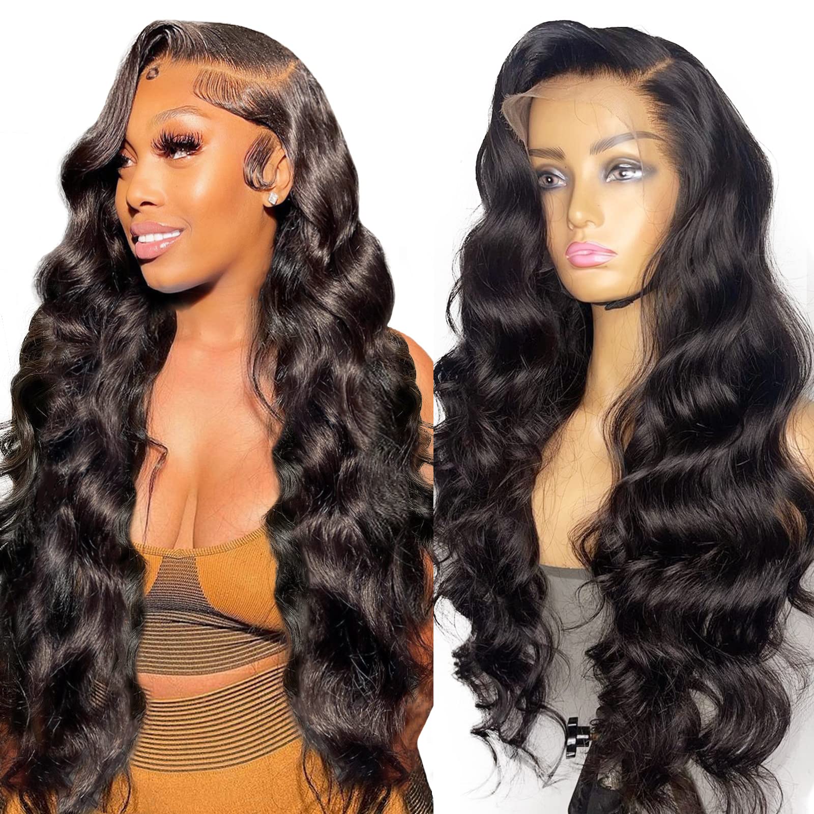 250 Density HD Lace Front Wigs Human Hair - 24 Inch Body Wave Lace Front Wig with 13x4 HD Lace & Pre-Plucked Bleached Knots | Natural Look for Daily Wear, Parties & Special Occasions