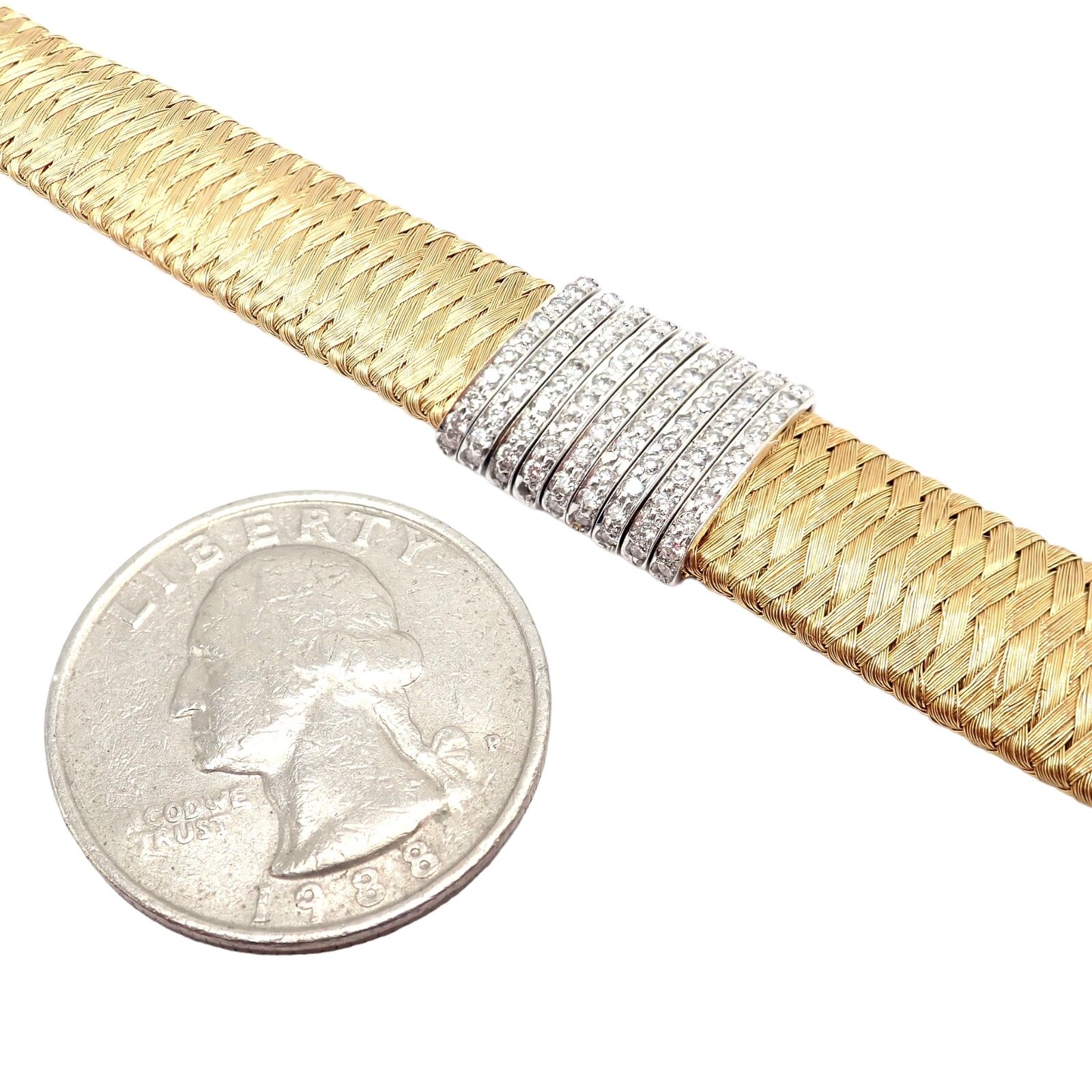 Authentic Roberto Coin 18k Yellow Gold 9 Row Diamond Silk Weave Bracelet for Women - Luxury Jewelry Gift for Anniversary, Birthday & Special Occasions