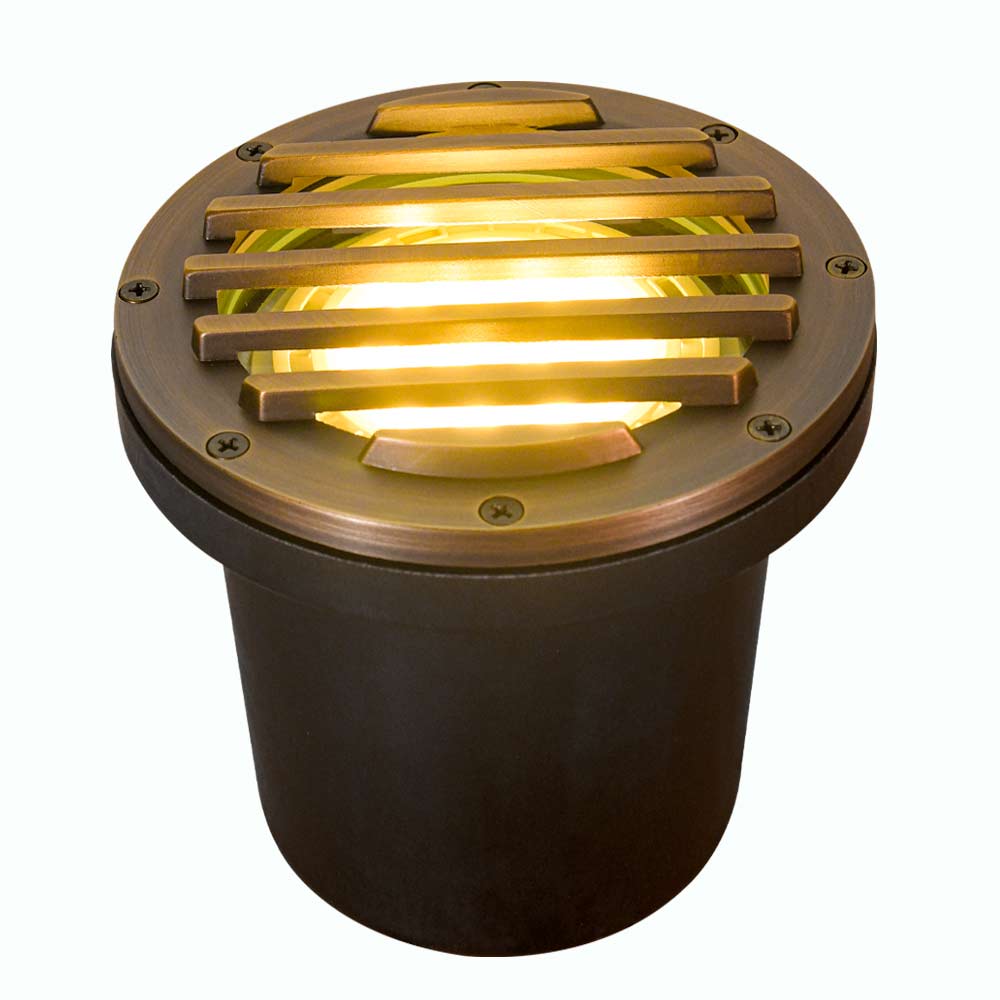 12V LED Landscape In-Ground Well Light with Brass Grill Face - Outdoor Garden, Pathway, and Patio Lighting for Enhanced Ambiance