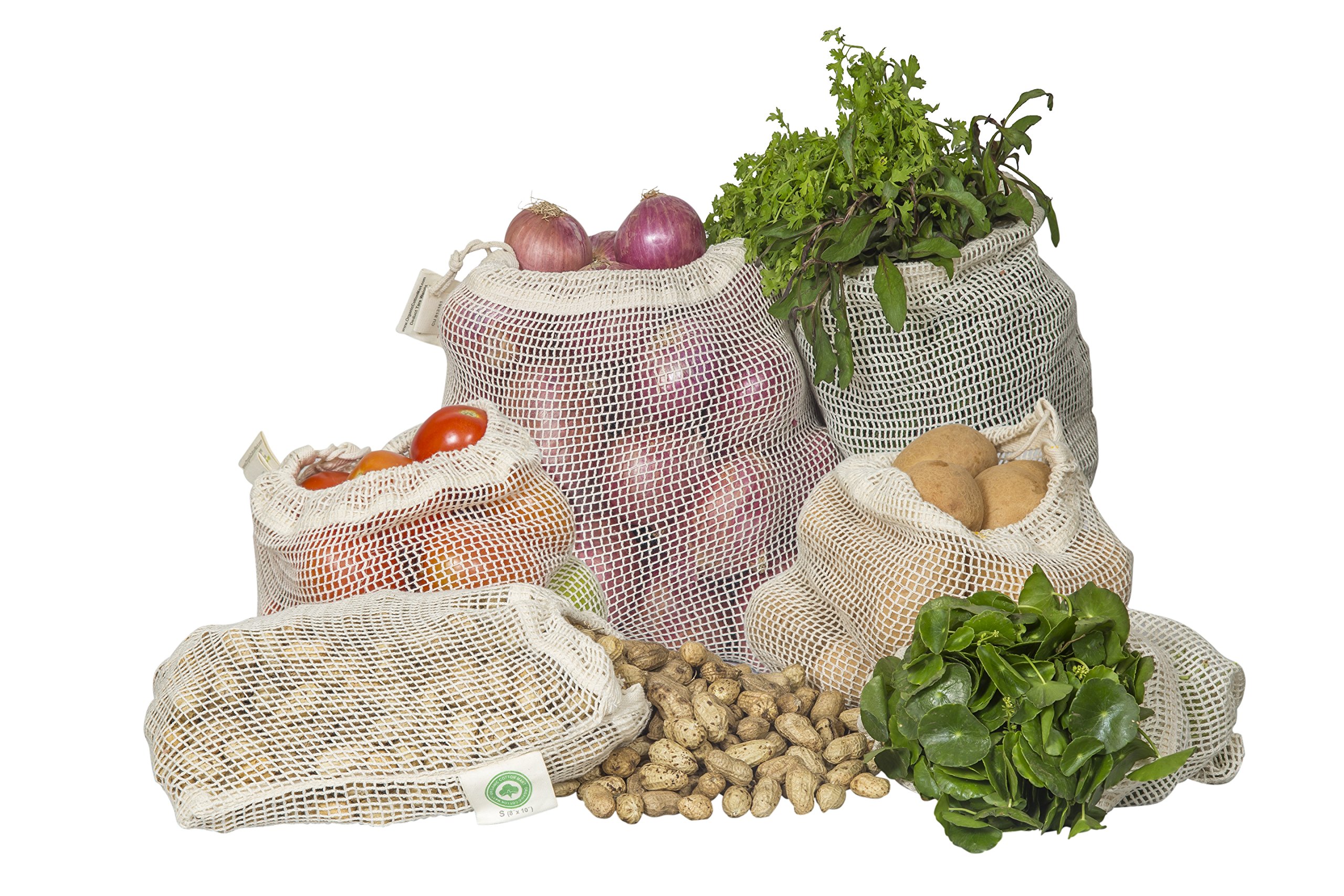 Eco-Friendly Reusable Mesh Grocery Bags for Fruits & Vegetables - 6 Pack (3 XL + 3 L) Cotton Net Produce Bags - Perfect for Farmers Market, Grocery Shopping & Zero Waste Lifestyle