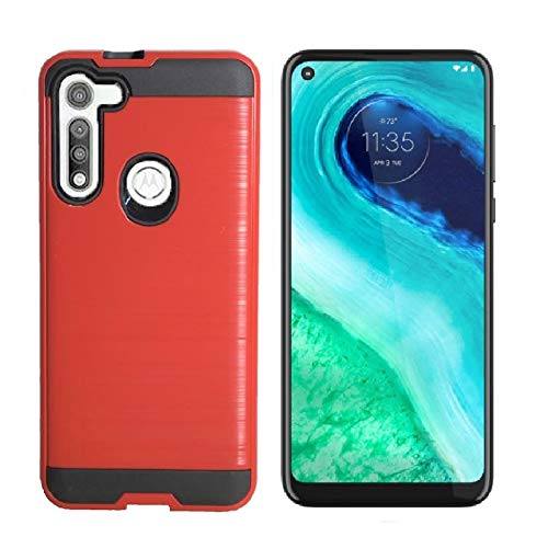 Shockproof Slim Brushed Texture Phone Case for Motorola Moto G Fast with Tempered Glass Screen Protector - Compatible Protective Cover with Ring Stand & Kickstand (Red) | Perfect for Outdoor Activities, Work & Daily Use