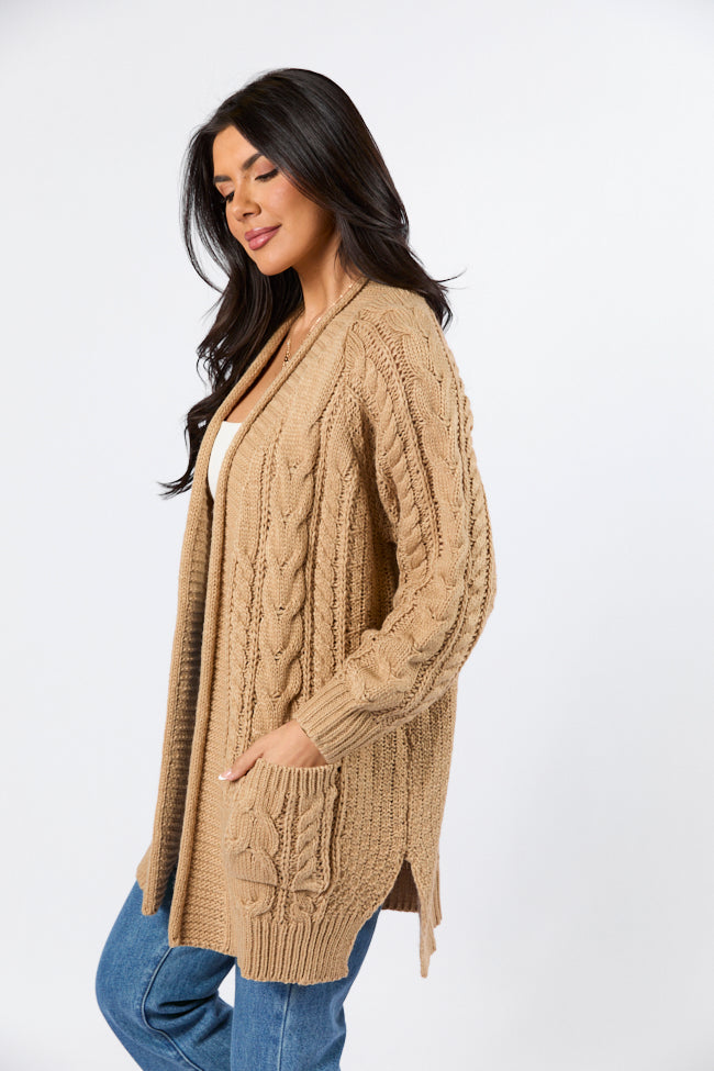 Sweet Nothings Tan Chunky Cable Knit Cardigan Sweater for Women | Cozy Fall & Winter Fashion | Perfect for Casual Outfits, Office Wear, and Date Nights