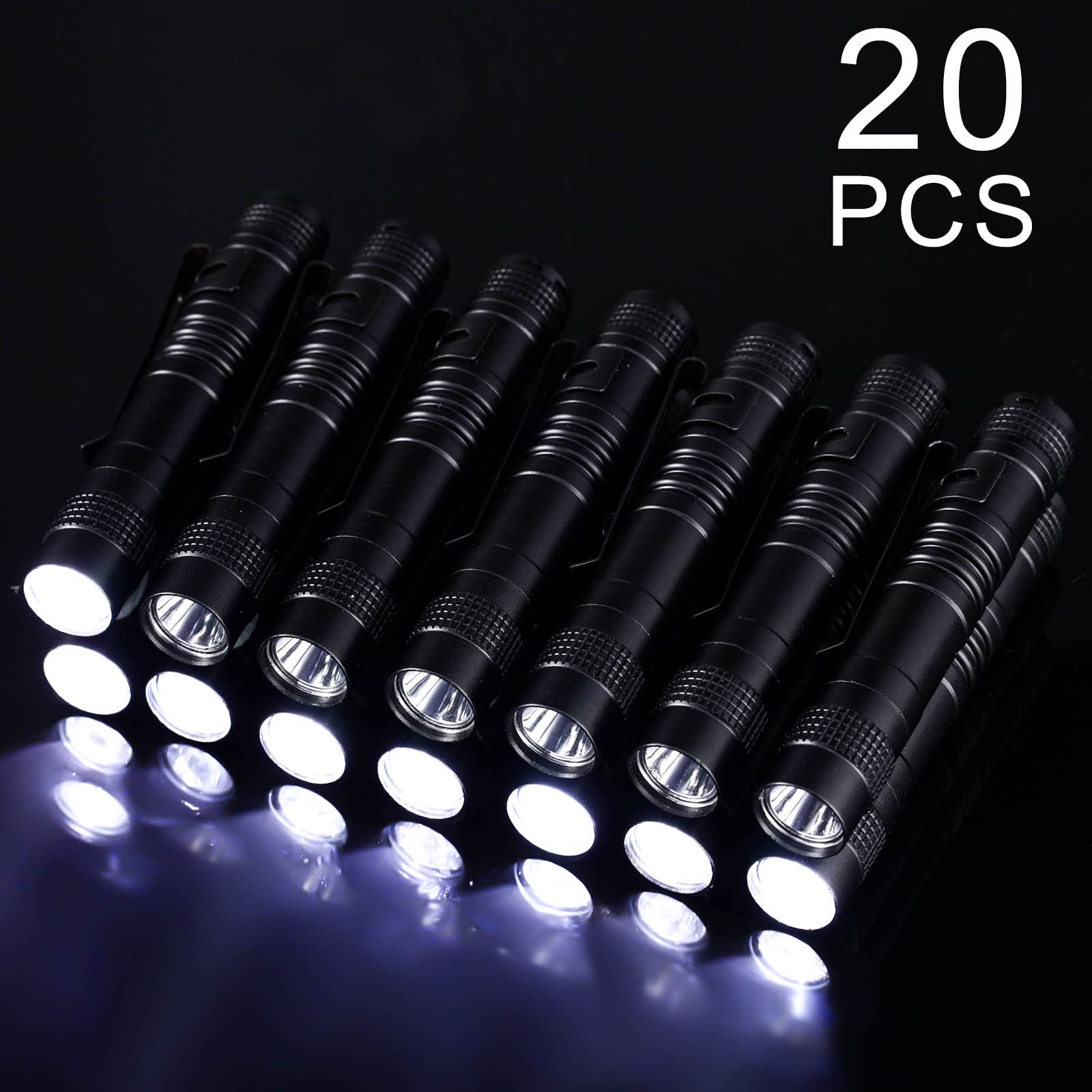 Hortsun 20 Pack Mini LED Pen Light Flashlights - Ultra Slim Pocket Flashlight with Clip, Small Handheld Torch for Emergency, Camping, Hiking, Reading - No Battery Included (Black, 3.54 Inch) - Perfect Christmas Gift, Stocking Stuffer & Everyday Carry Essential