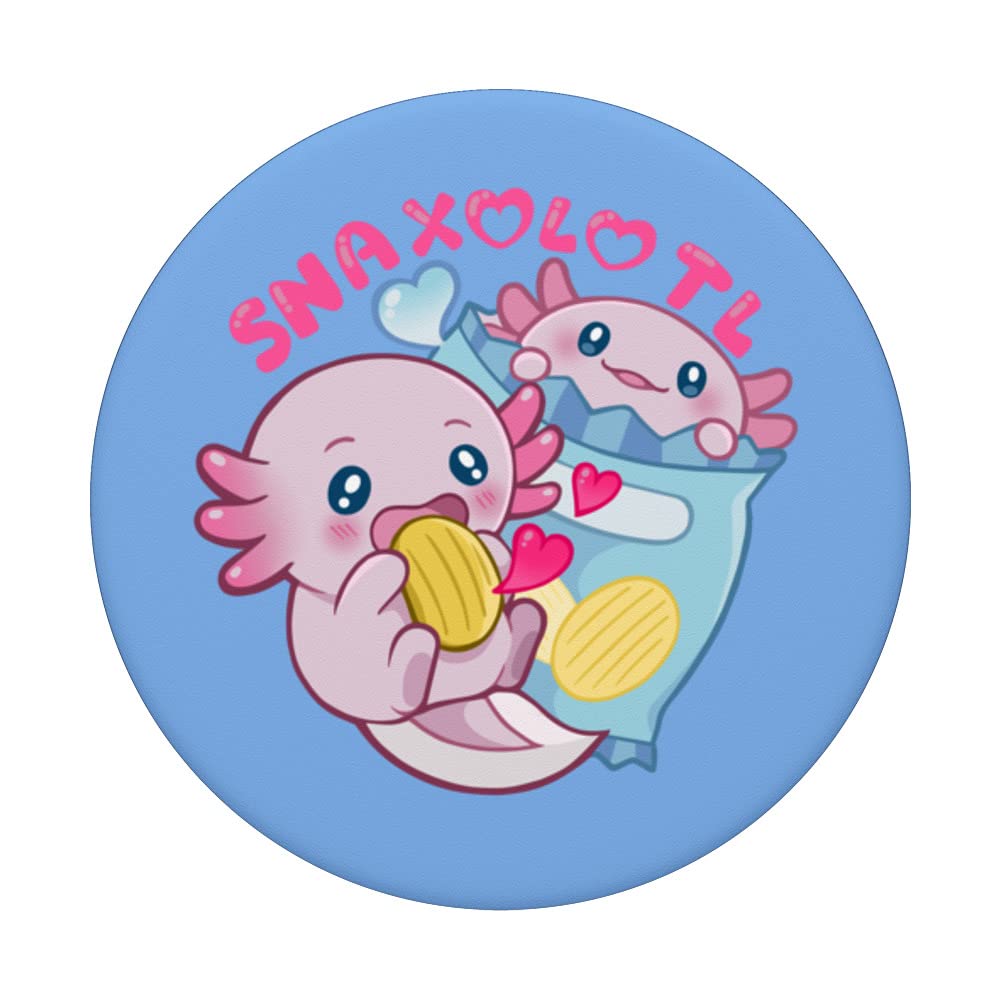 Snaxolotl - Adorable Axolotl with Snacks PopSockets Swappable PopGrip | Cute Phone Grip for Gaming, Texting & Photography | Perfect Gift for Animal Lovers