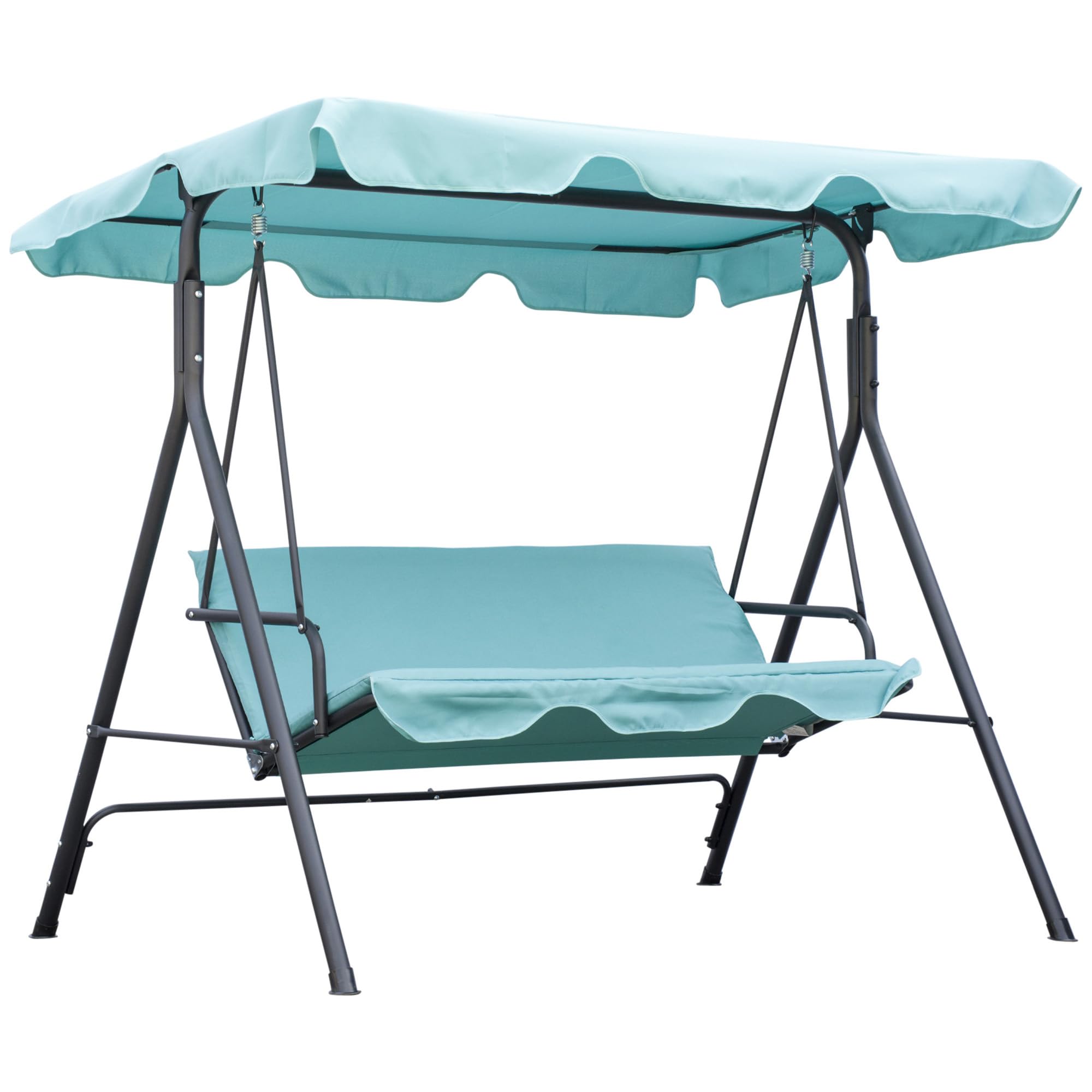 Outsunny 3-Seat Outdoor Patio Swing Chair with Removable Cushion, Steel Frame Stand & Adjustable Canopy - Perfect for Garden, Poolside, Backyard Relaxation & Balcony Decor