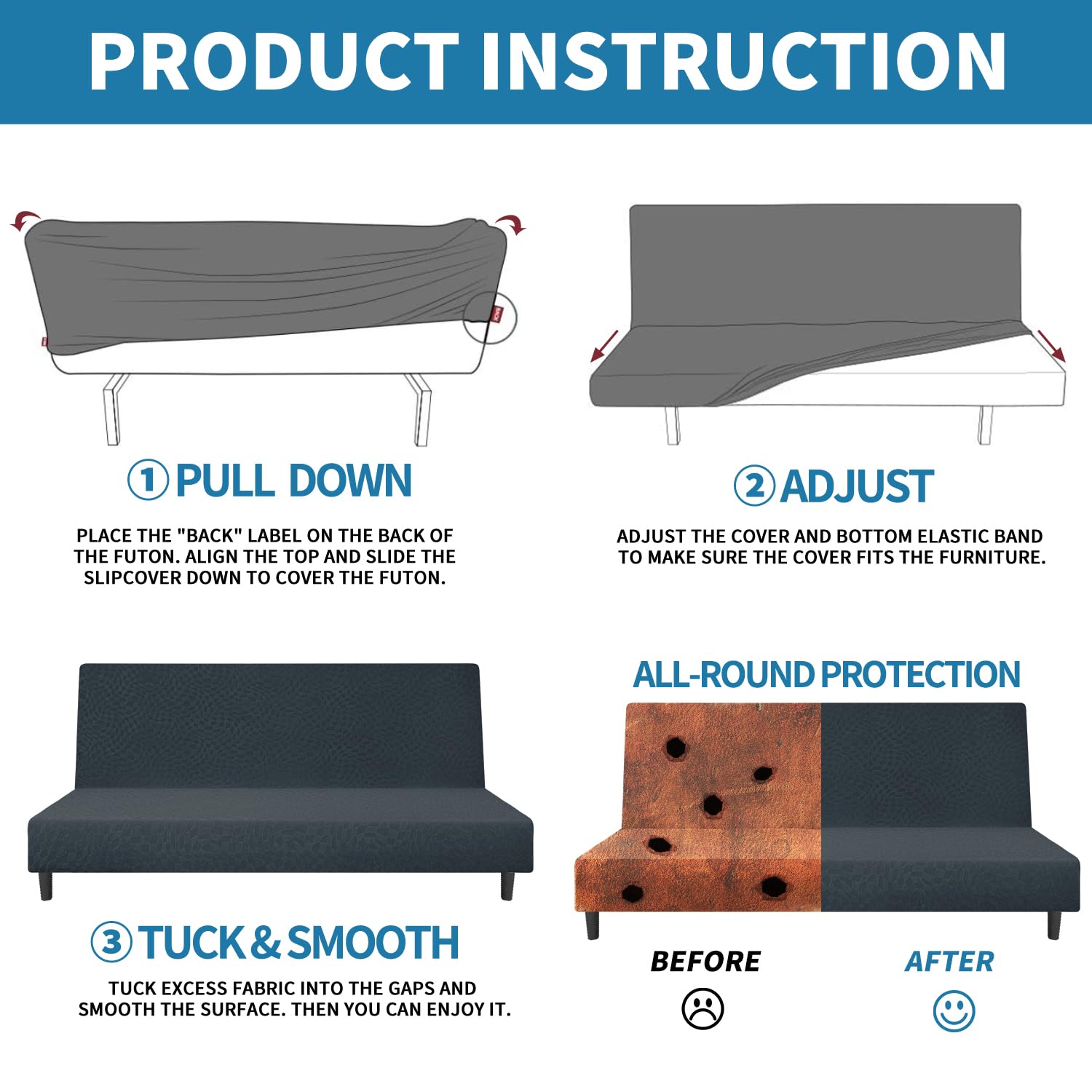 Stretch Futon Cover Full Size - Soft Durable Sofa Bed Slipcover for Pets & Home Decor (Dark Gray)