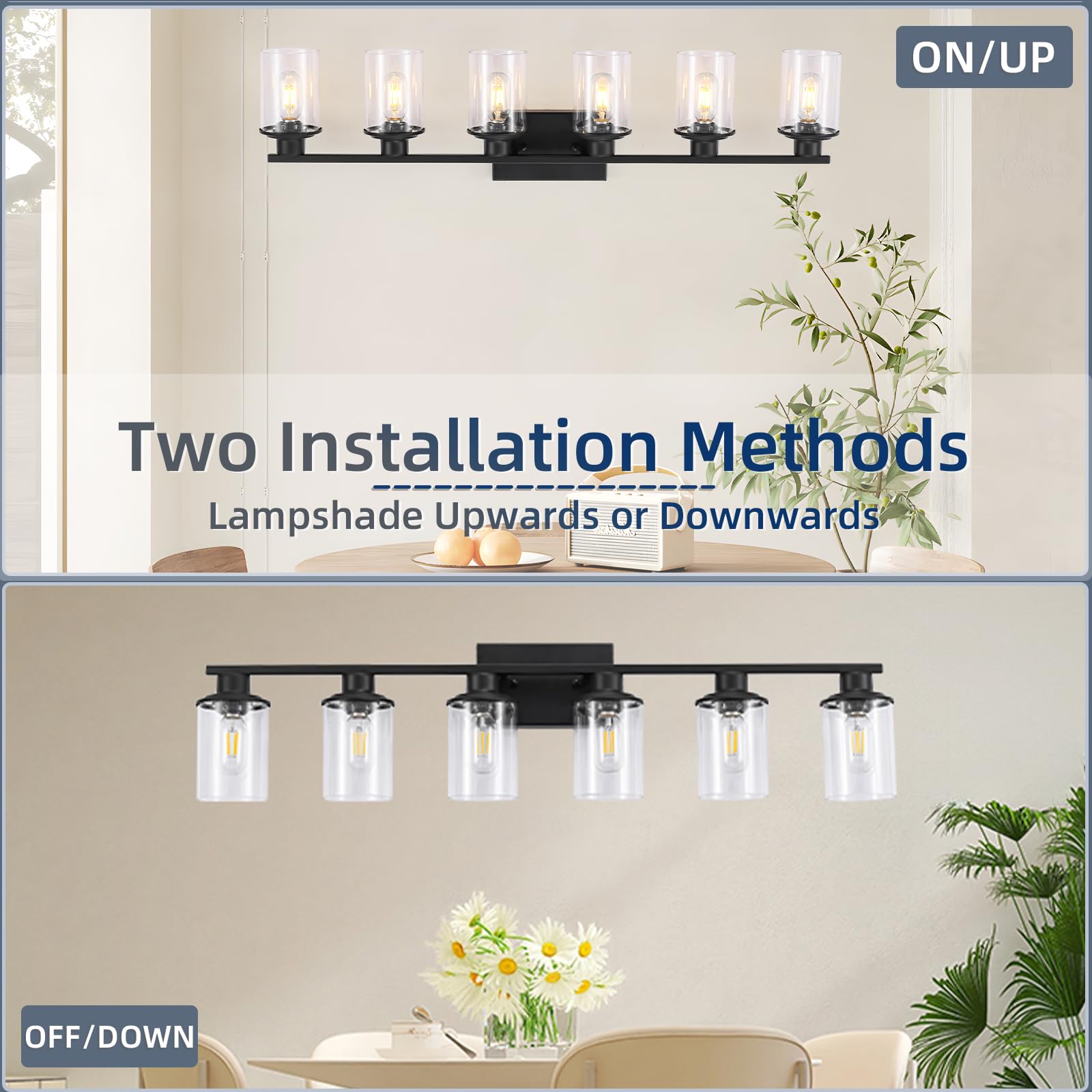 LOUSACE 6-Light Modern Bathroom Vanity Light Fixture - Matte Black Wall Sconce with Clear Glass Shade - Perfect for Bathroom Mirror Lighting, Bedroom & Living Room Décor - Ideal for Home Renovation and Interior Design Projects