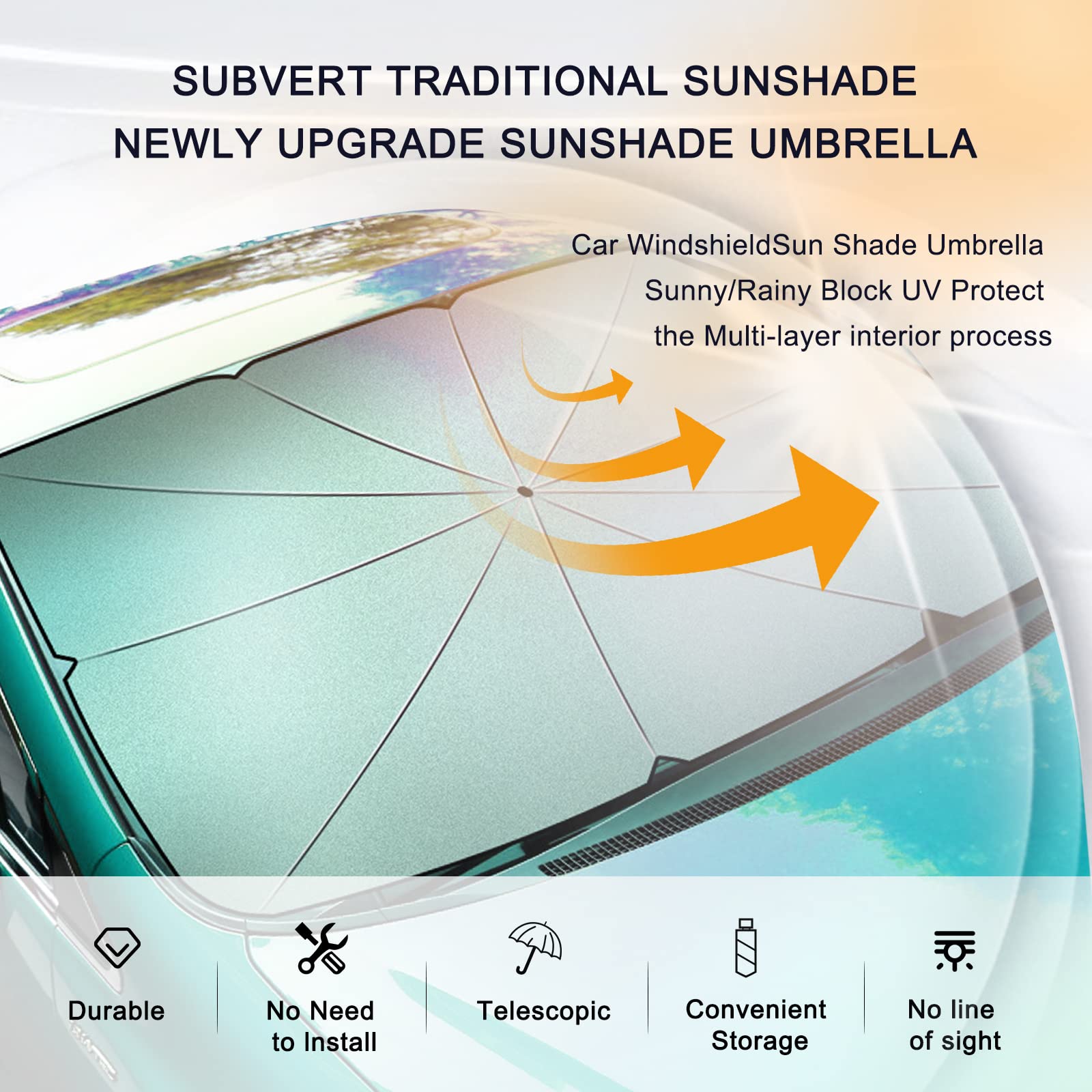 Universal Car Windshield Sun Shade - Ice Crystal Nano Reflective Sunshield for SUV, Truck & Most Vehicles (31