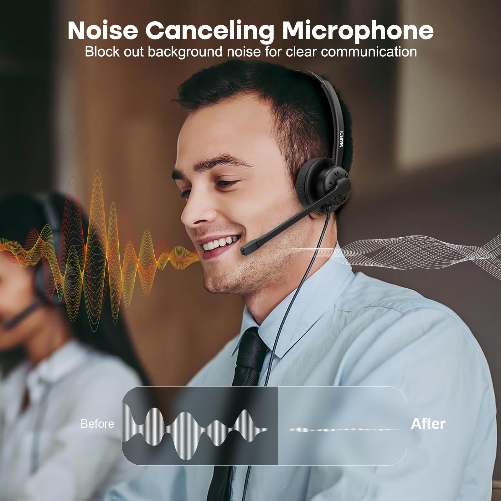 MAIRDI Noise Canceling Phone Headset with Microphone - Call Center & Office Headset with RJ9 & 3.5mm Jack - Compatible with Landline Desk Phones, Cell Phones, PC & Laptop (Polycom, Avaya) - Perfect for Remote Work, Customer Service & Long Calls