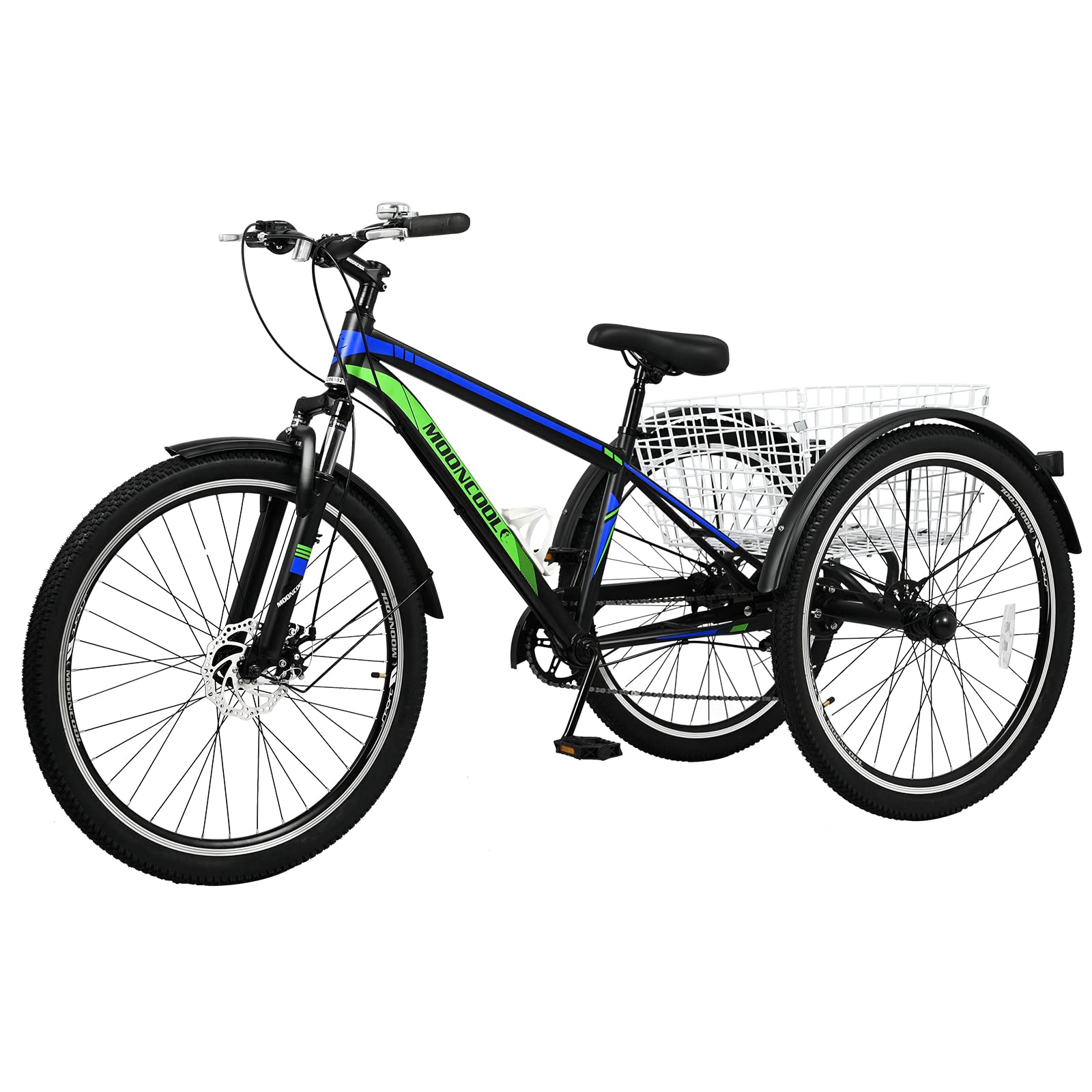 **Adult Mountain Tricycle - 7-Speed 24/26 Inch Three-Wheel Bike for Men & Women with Shopping Basket - Perfect for Commuting, Grocery Shopping & Outdoor Adventures**