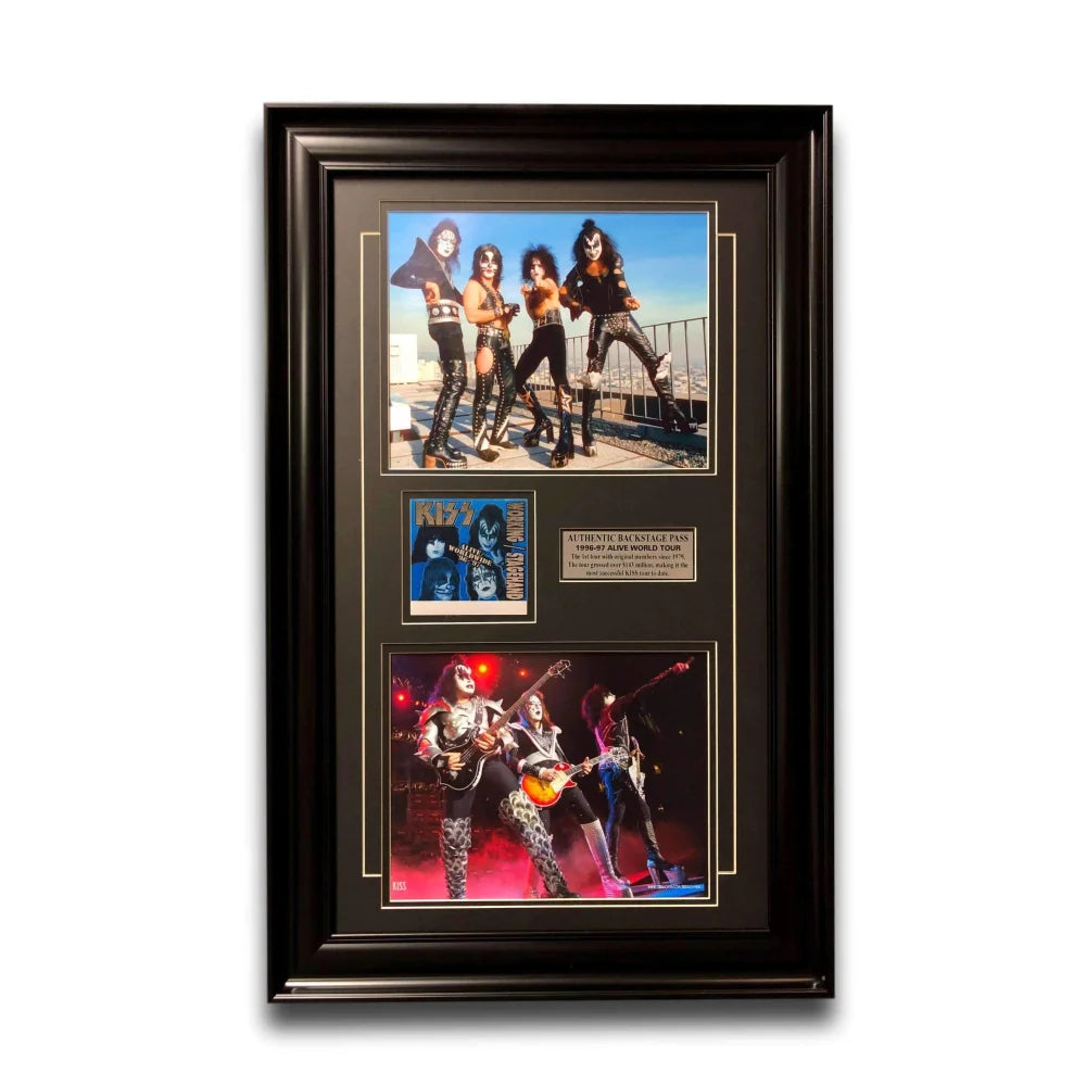 Gene Simmons Kiss Framed World Tour Backstage Pass Collage with COA - 16x26 Inch Collectible Photo Memorabilia for Music Fans & Home Decor