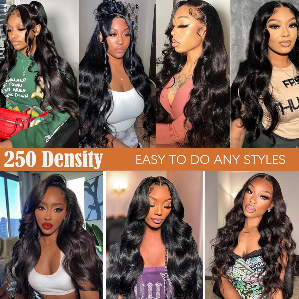 IUPin 13x4 Body Wave Lace Front Wigs Human Hair 250% Density HD Transparent Frontal Wigs for Women | Glueless Pre-Plucked with Baby Hair | 26 Inch Natural Black Human Hair Wig for Daily Wear, Parties & Special Occasions