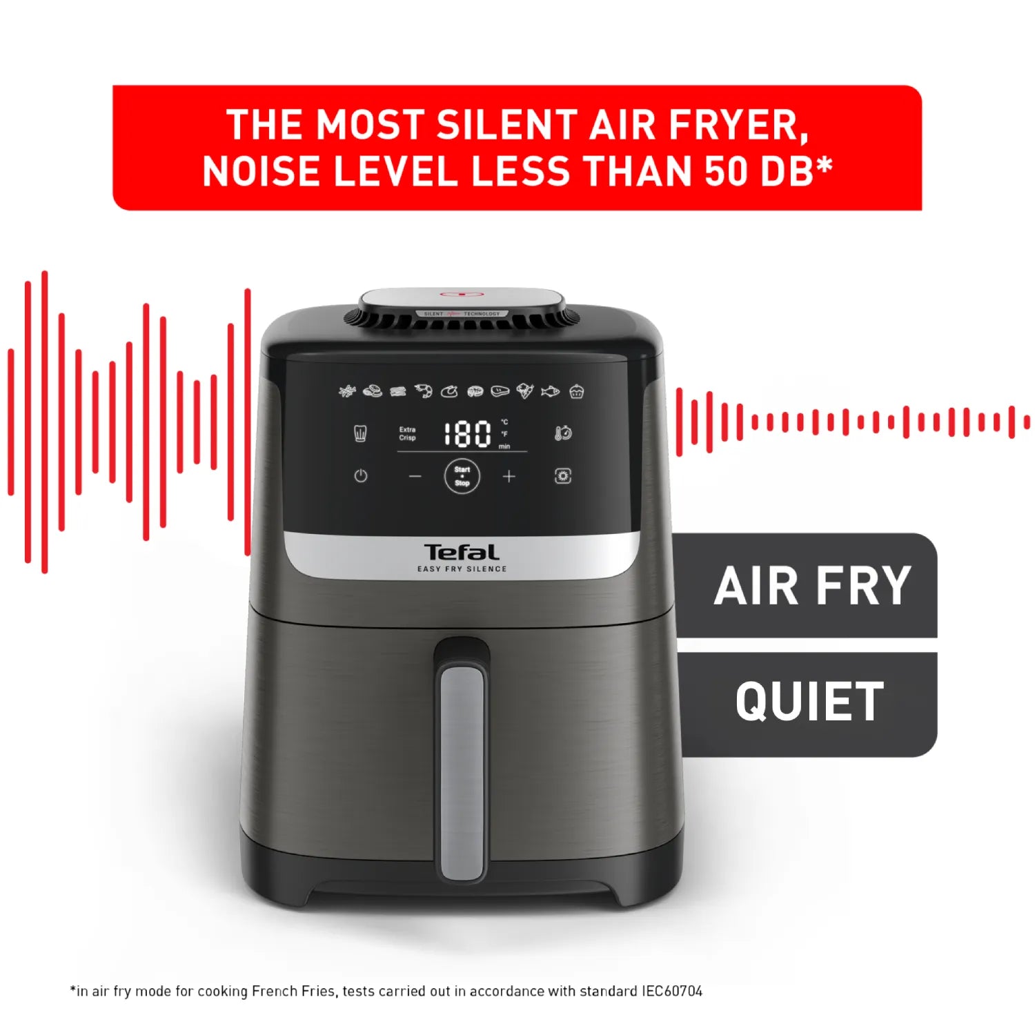 Tefal Easy Fry Silence Essential 5L Air Fryer - Healthy Oil-Free Cooking, Quiet Operation for Home & Kitchen - Perfect for Frying, Baking, Roasting & Grilling