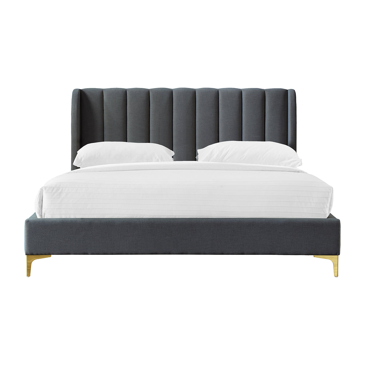Premium Georgia Fabric King Size Bed Frame - Luxurious Upholstered Headboard & Sturdy Metal Frame for Master Bedroom & Guest Room Decor