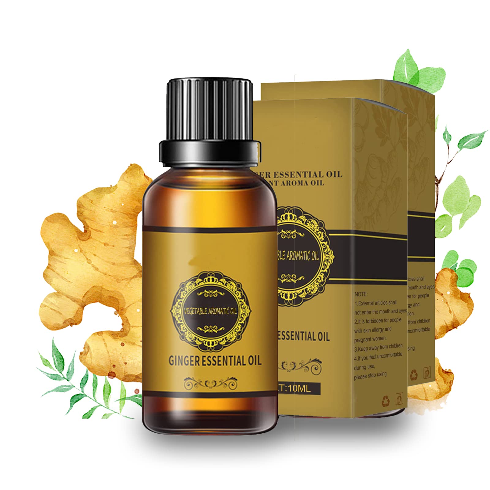 Belly Drainage Ginger Oil for Weight Loss & Slimming Tummy - 10 Pack | Natural Ginger Essential Oil for Body Massage, Detox & Relaxation