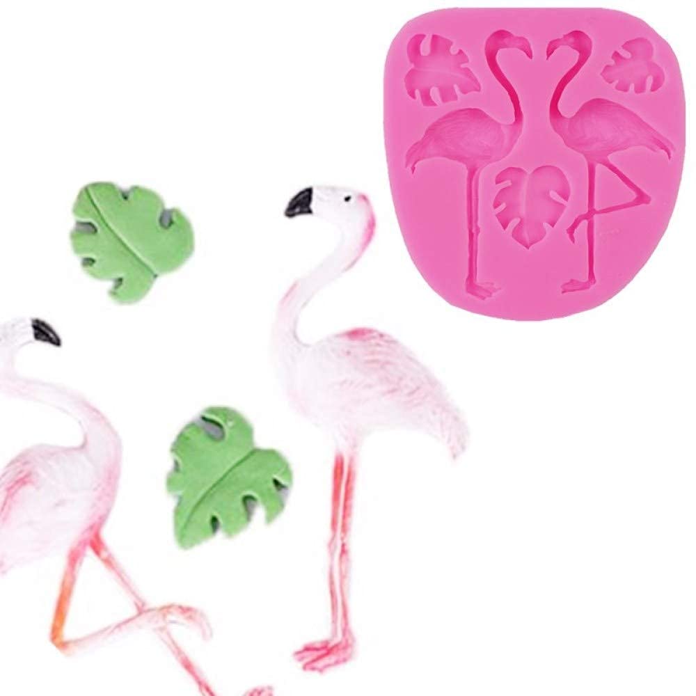 Premium 2-Piece Food Grade Silicone Flamingo & Monstera Leaf Molds for DIY Jewelry Making, Cake Decorating, Fondant Crafts - 105x95mm - Perfect for Home Baking, Wedding Cake Toppers, and Resin Art Projects
