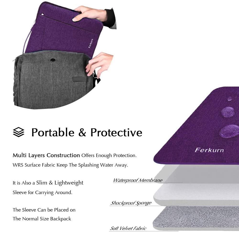 Ferkurn 14 Inch Purple Laptop Sleeve for MacBook Pro 2021, Asus Notebook, Acer Chromebook - Handmade Protective Case with Zipper - Perfect for Work, School & Travel