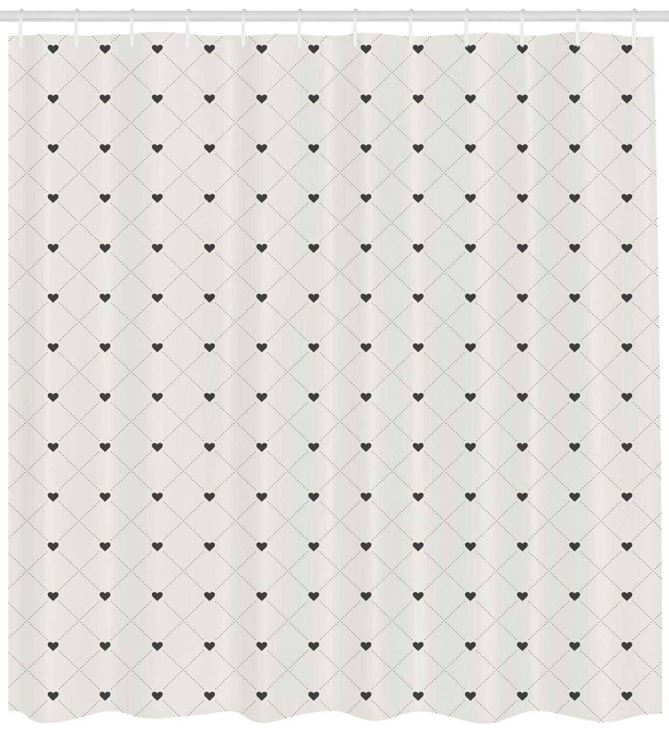 Ambesonne Abstract Shower Curtain - Modern Heart & Diagonal Dotted Square Design - Waterproof Fabric Bathroom Decor with Hooks - 69x84 Inches - Dark Grey & Coconut - Perfect for Contemporary Bathrooms & Spa-Like Retreats