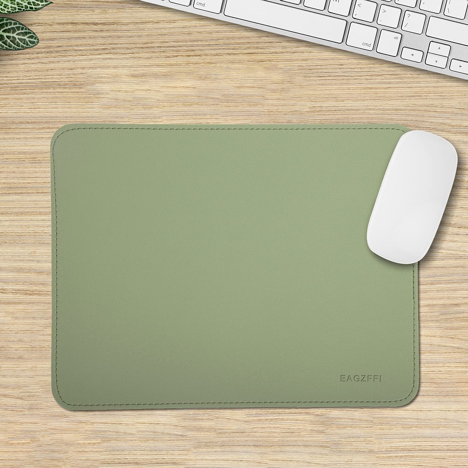 Premium Double-Sided Leather & Wood Mouse Pad with Stitched Edges - Non-Slip Desk Mat for Laptop, PC, Office & Home Use - 8x11 inch Coaster Mouse Pad (1 Pack, Matcha Green) - Perfect for Workstations, Gaming Setups & Home Offices