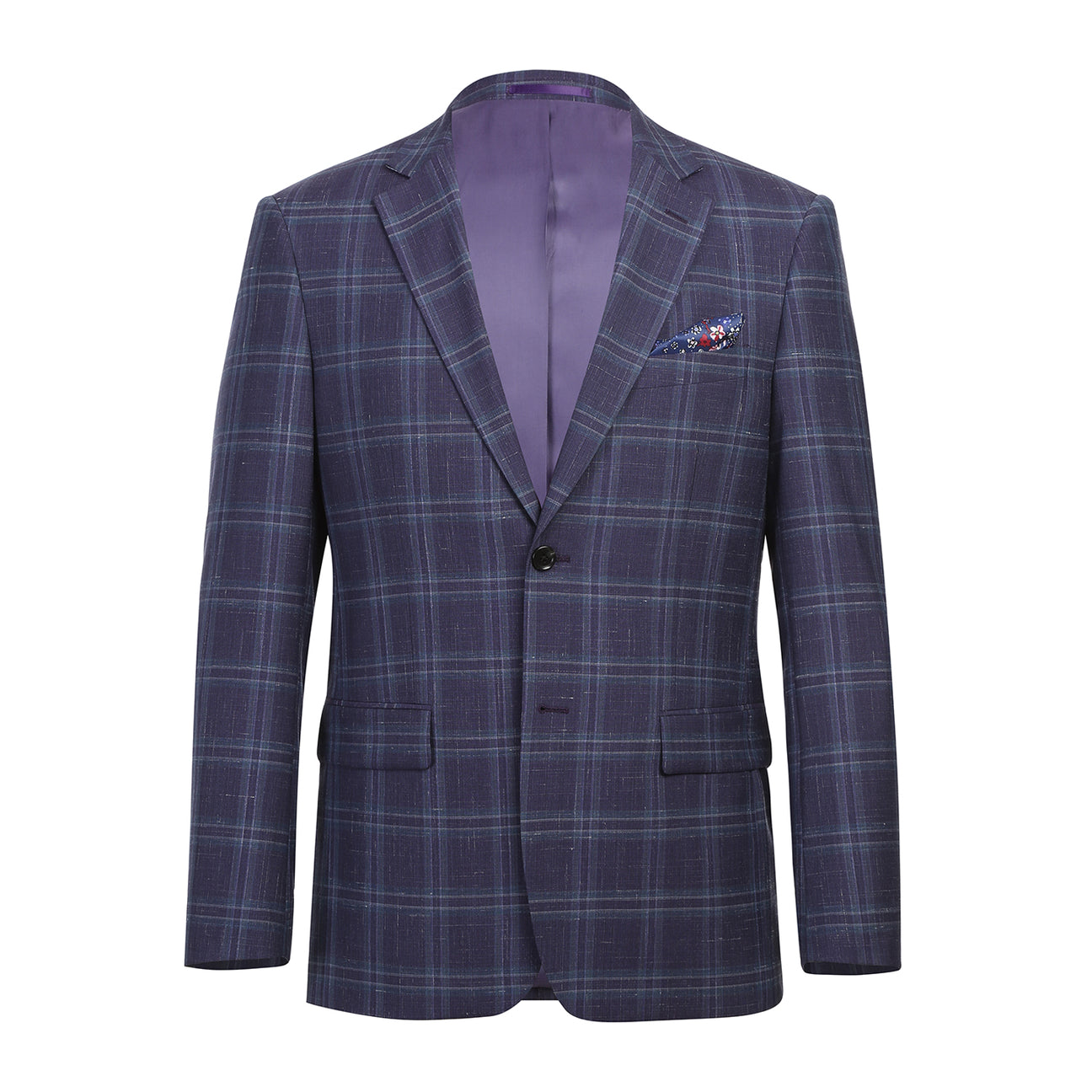 Alessandro Vitello by Renoir Slim Fit Wool Blazer for Men - Purple & Blue Checkered Pattern (Style 565-6) | Perfect for Business Meetings, Weddings & Formal Events