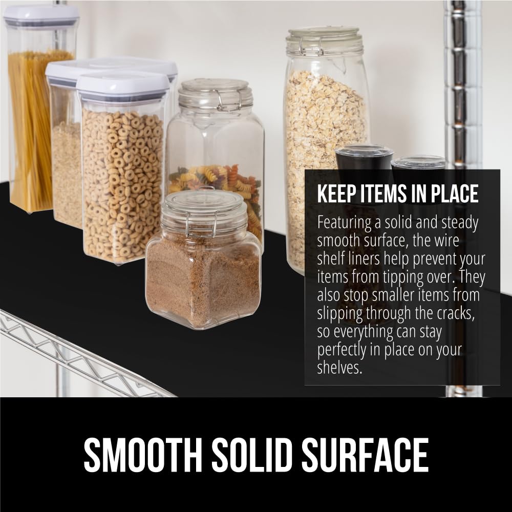 GORILLA GRIP ShelfGuard Wire Shelf Liner - Set of 4 Black 24x48 Inch Waterproof Shelf Liners for Metal Rack Shelves | Compatible with Amazon Basics Shelving Unit | Perfect for Kitchen Cabinets, Pantry, Cupboard & Closet Organization (Home & Office Storage Solution)