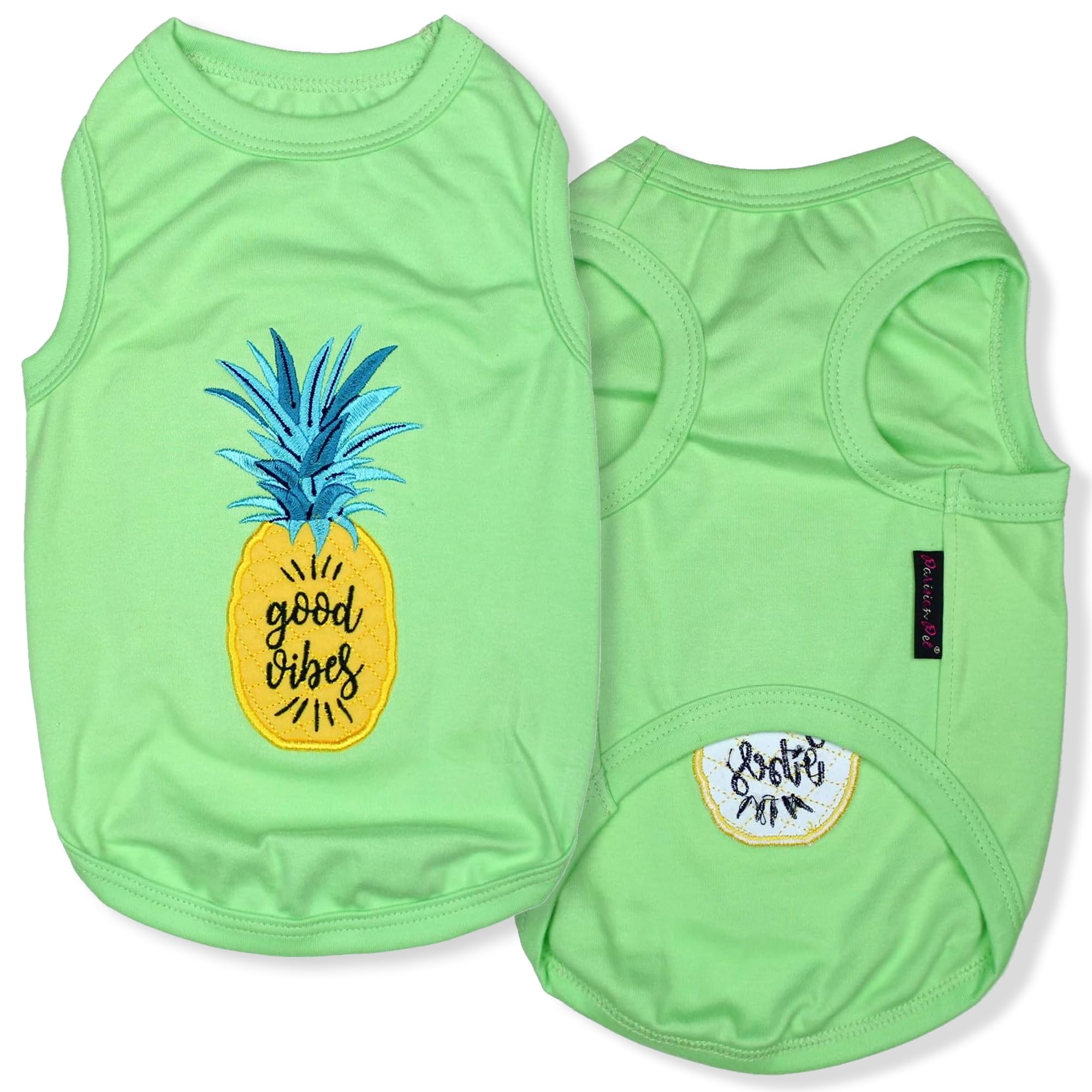Parisian Pet Dog T-Shirt - Embroidered 'Good Vibes' Sleeveless Dog Tee - 100% Cotton Lightweight Pet Shirt for Small Dogs - Machine Washable Pet Vest (XS) - Perfect for Summer Walks & Photo Shoots