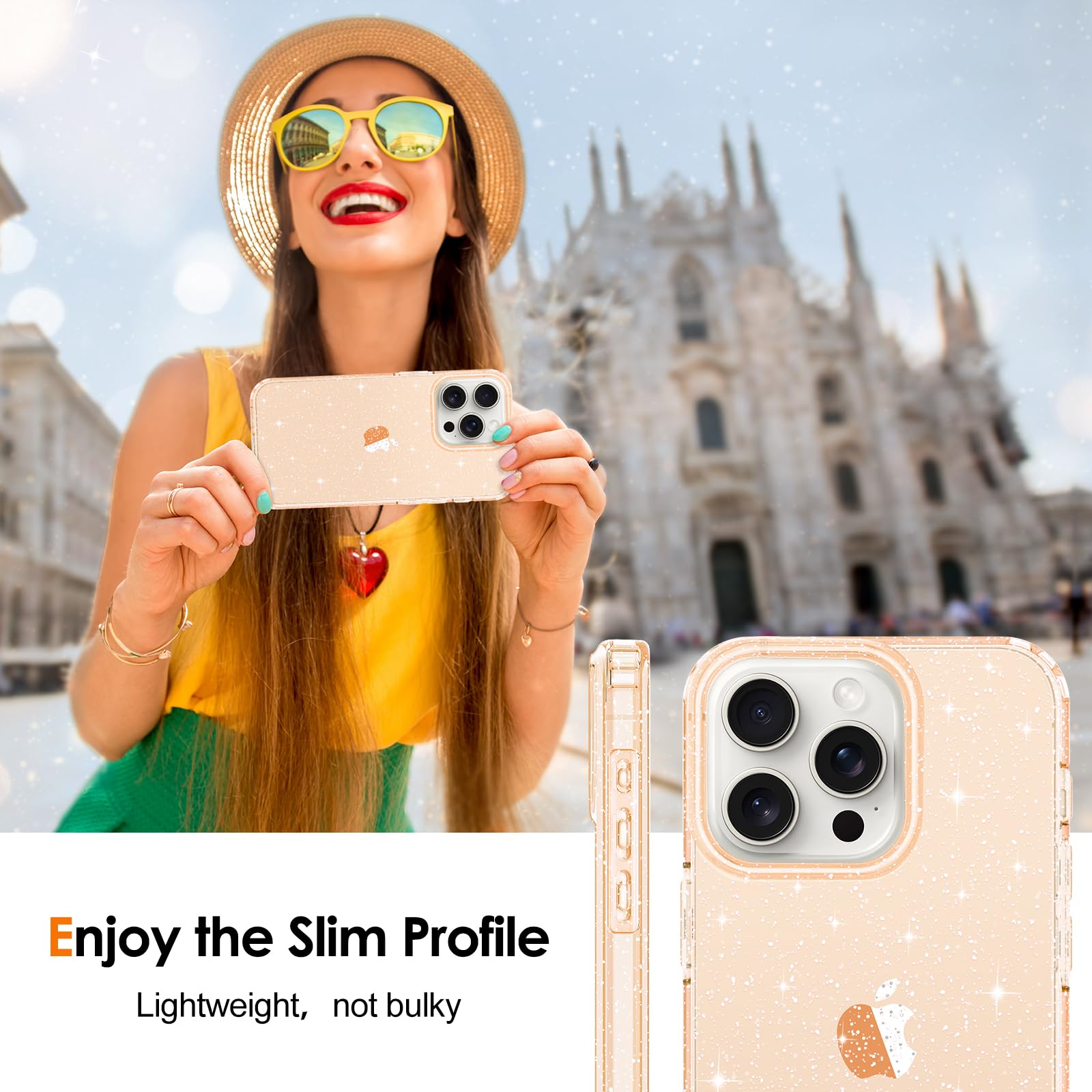 Hython iPhone 15 Pro Max Case - Glitter Clear Sparkly Protective Cover | Shockproof Slim Fit TPU Phone Case for Women & Girls (Gold Glitter) - Perfect for Everyday Use, Parties & Gift Giving