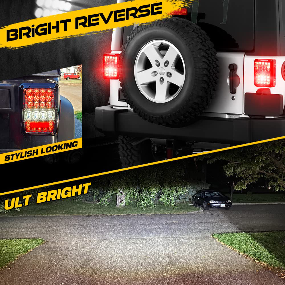 LOYO LED Tail Lights for Jeep Wrangler JK/JKU 2007-2017 - Waterproof Brake Lights with Built-in EMC (2-Pack) - Perfect for Off-Roading & Night Driving