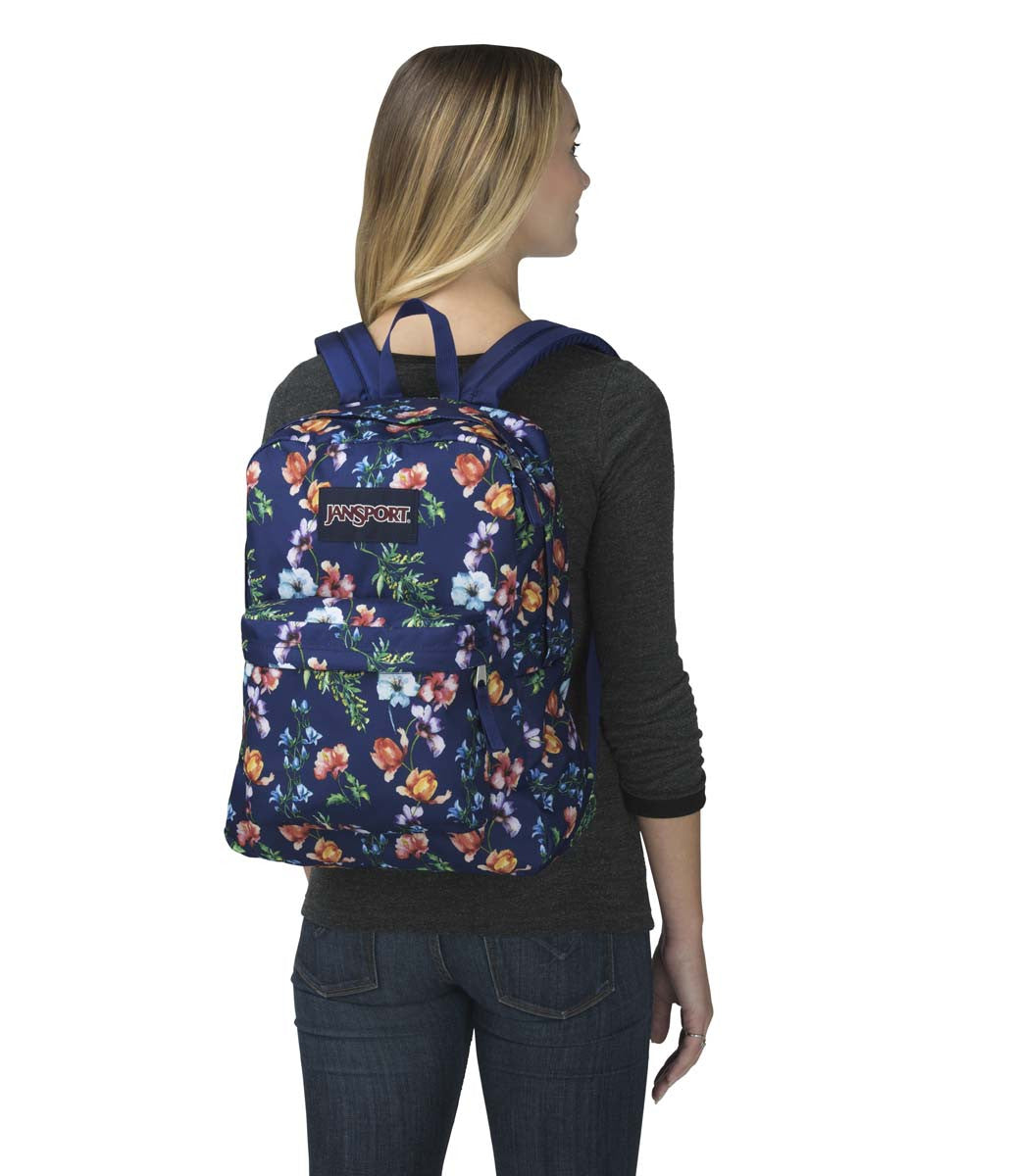 JANSPORT Superbreak Backpack - Lightweight Laptop Backpack for School, Travel & Work - Durable Multi Navy Mountain Meadow Design - Perfect for Students, Commuters & Outdoor Adventures