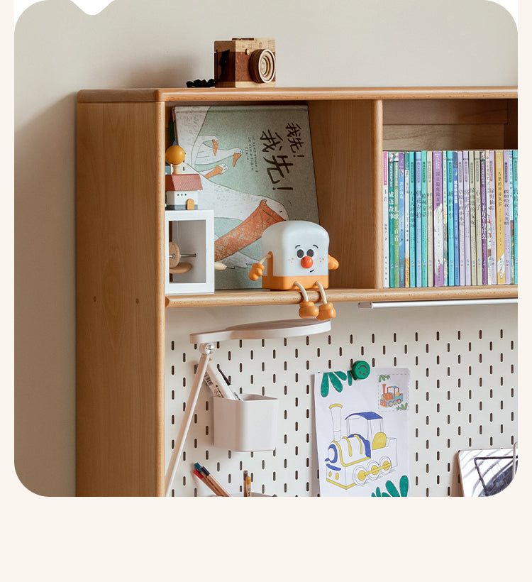 Solid Wood Study Desk with Shelf - Beech & Oak Wooden Writing Desk for Home Office, Study Room, or Library - Durable & Stylish Workspace Solution