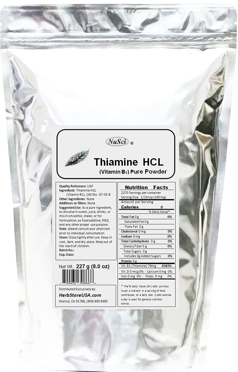 Pure Thiamine HCL Vitamin B1 Powder (500g / 1.1lb) for Energy Boost & Metabolism Support - Perfect for Smoothies, Baking & Dietary Supplements