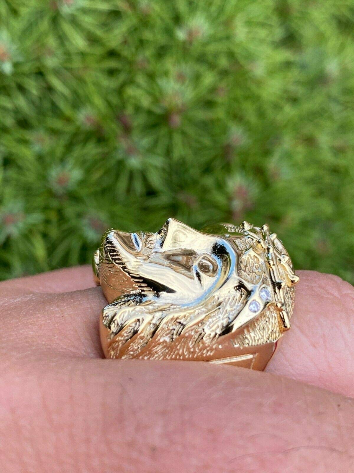 HarlemBling Solid 925 Sterling Silver Men's Jesus Ring - 14K Gold Plated Christian Cross Ring with Jesus Face - Religious Jewelry for Men - Perfect for Church, Weddings & Daily Wear