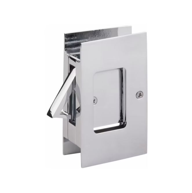 Polished Chrome Pocket Door Lock - 4 1/2 Inch Large Bathroom Privacy Lock Hardware for Sliding Doors - Perfect for Bathrooms, Bedrooms & Closets