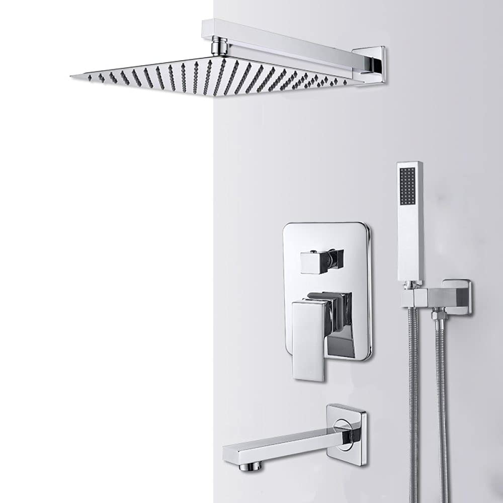 UIEMMY 3-Way 10-Inch Wall Mounted Chrome Shower System - Rainfall & Waterfall Shower Faucet Set with Concealed Mixer for Bathroom & Bathtub | Perfect for Spa-Like Relaxation & Modern Bathroom Upgrades