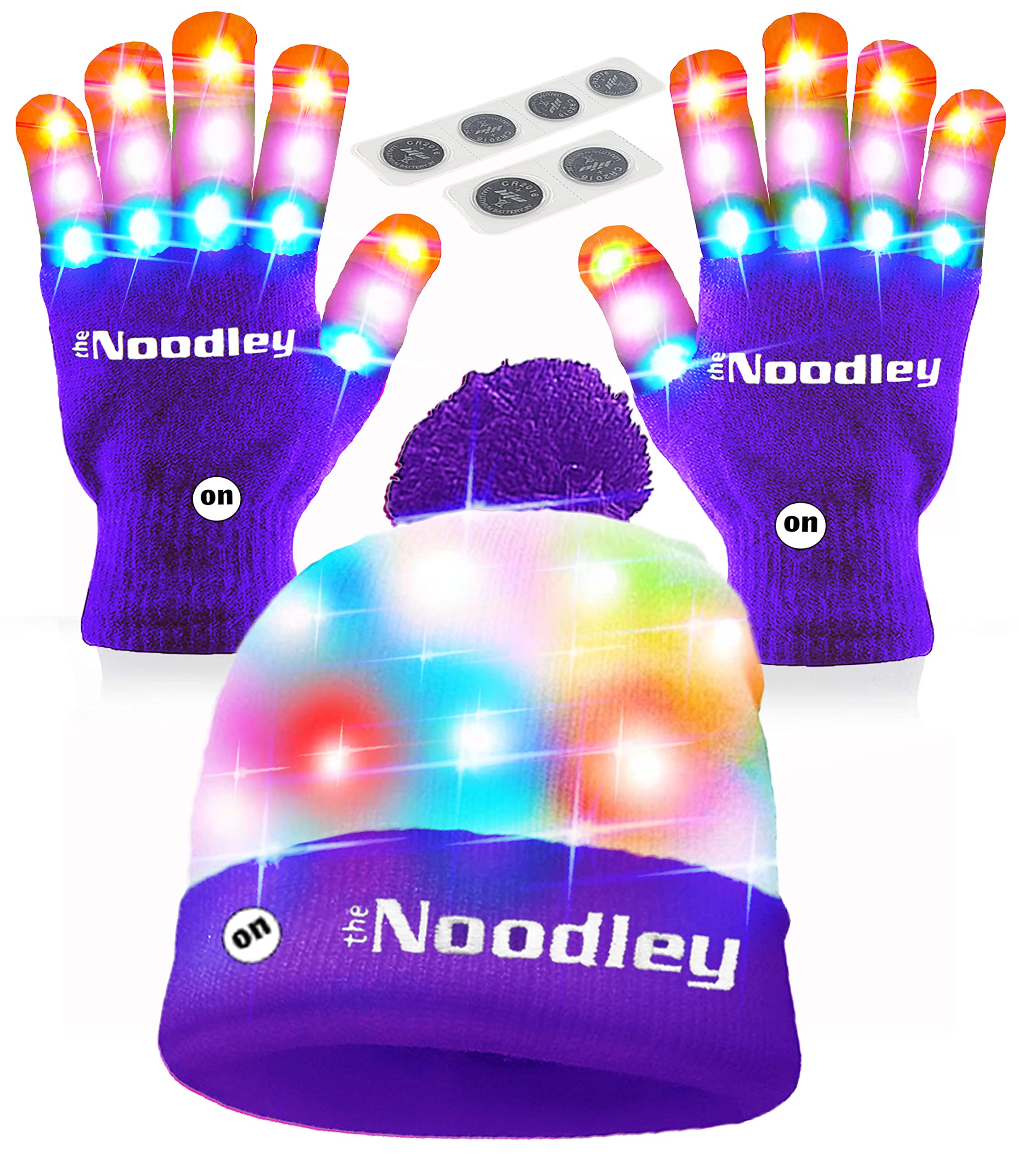 LED Light Gloves and Beanie Hat Set for Kids & Teens - Glow in The Dark Winter Accessories with Extra Batteries - Perfect for Halloween, Christmas Gifts, Raves & Nighttime Outdoor Activities